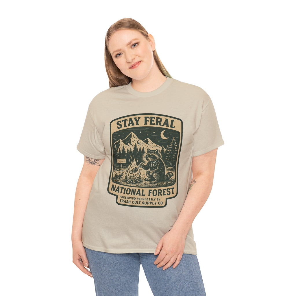 Stay Feral National Forest Shirt – Vintage Raccoon Camping Tee – Trash Cult Supply Co – Gildan 5000