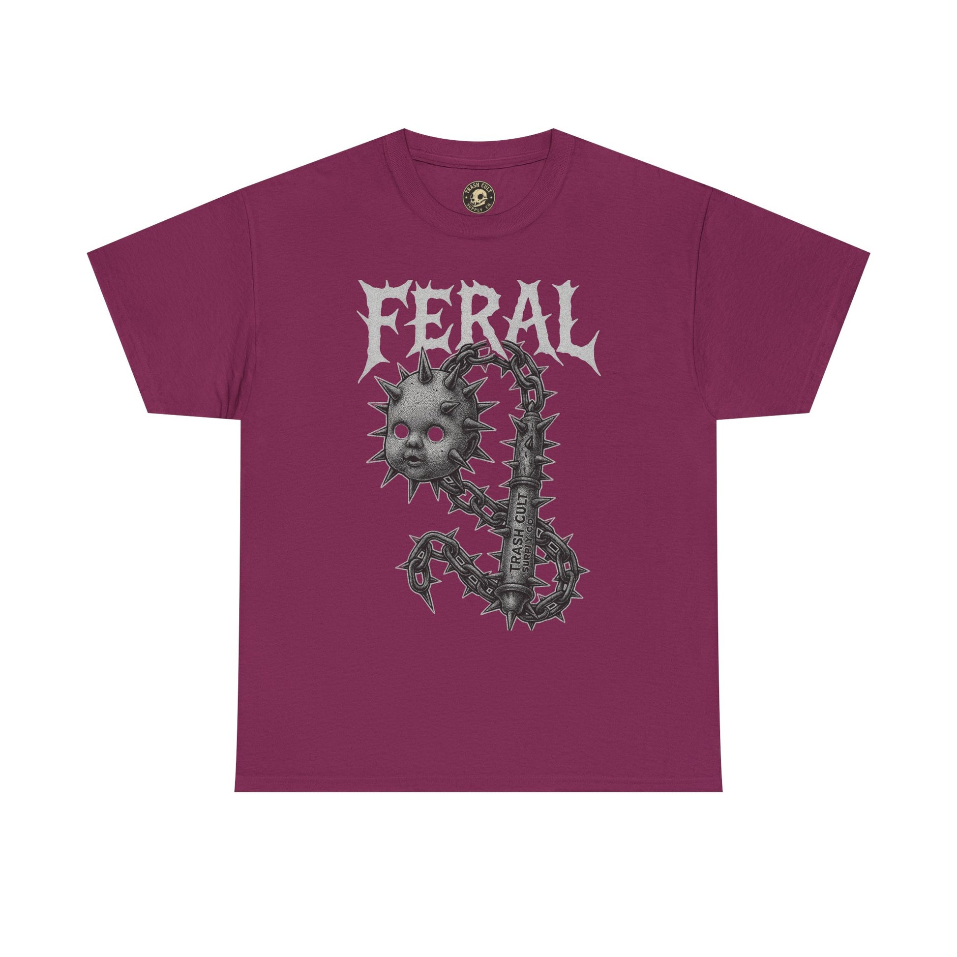 FERAL Spiked Doll Flail Tee – Halftone Gothic Weapon Shirt | Trash Cult Supply Co. | Gildan 5000