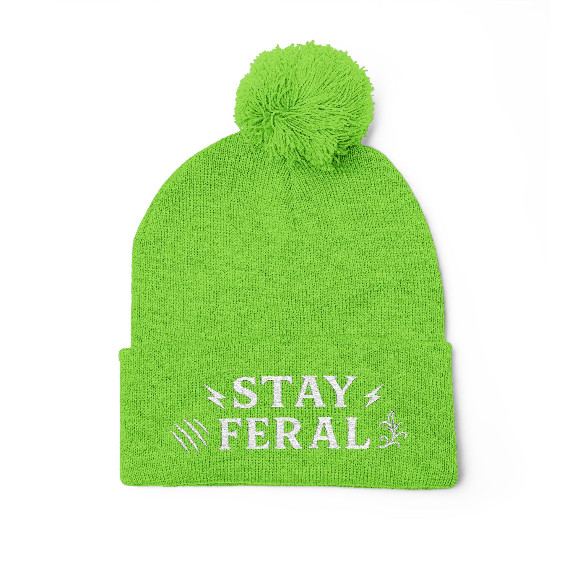 Stay Feral Pom-Pom Knit Cap, Cozy Winter Beanie, Embroidered Hats for Adventurers, Gift for Outdoorsy Friends, Stylish Cold Weather [...]