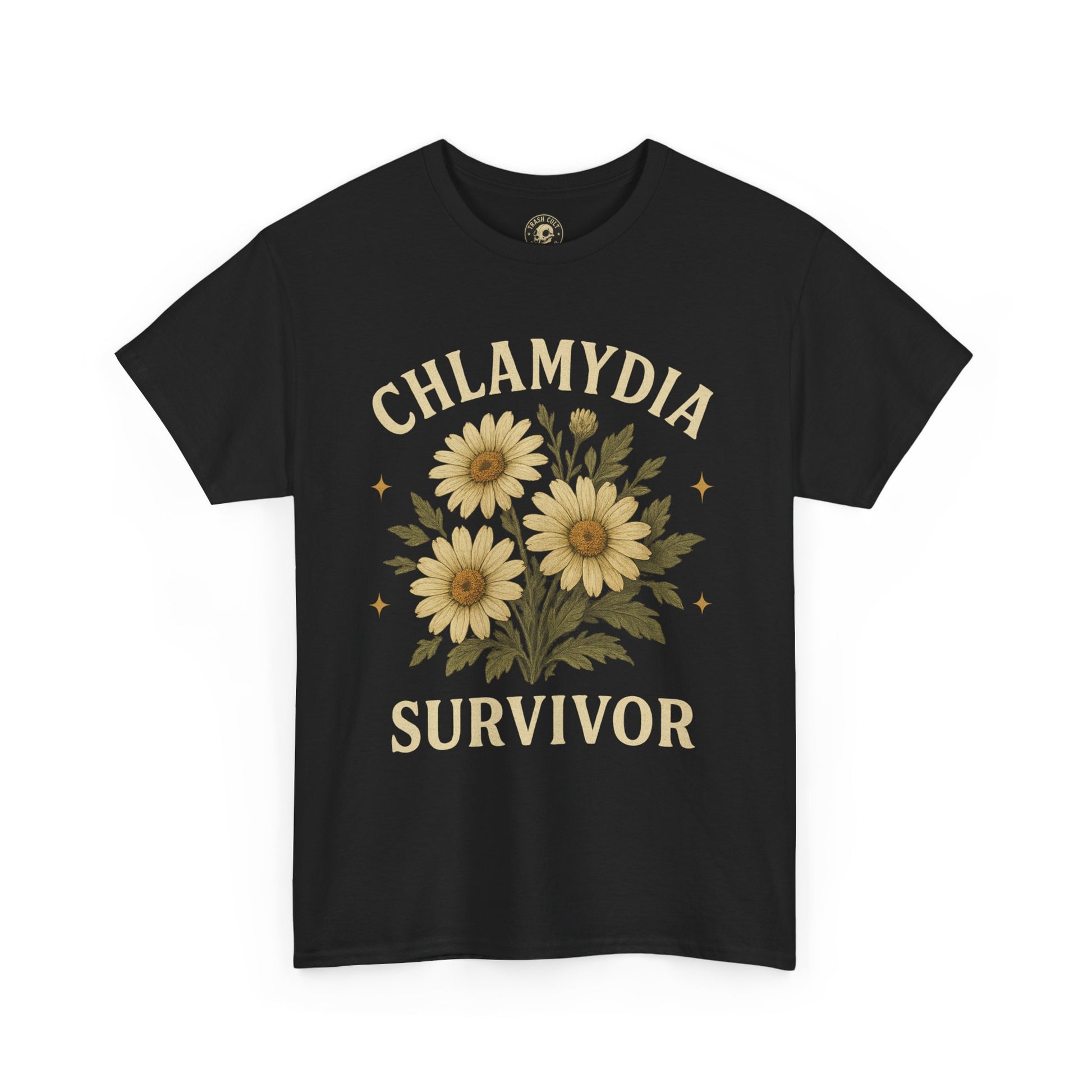 Chlamydia Survivor Vintage Floral Tee – Funny Bold Statement Shirt – Gildan 5000 Unisex Heavy Cotton
