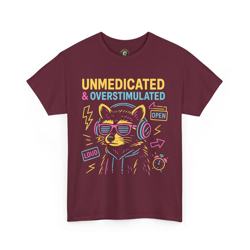 Unmedicated & Overstimulated Neon Raccoon ADHD Shirt – Trash Cult Supply Co. – Gildan 5000