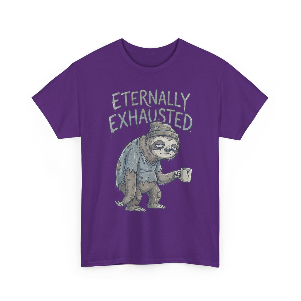 T-Shirt — 'Eternally Exhausted' Sloth Graphic Tee (Funny Coffee Lover Gift)