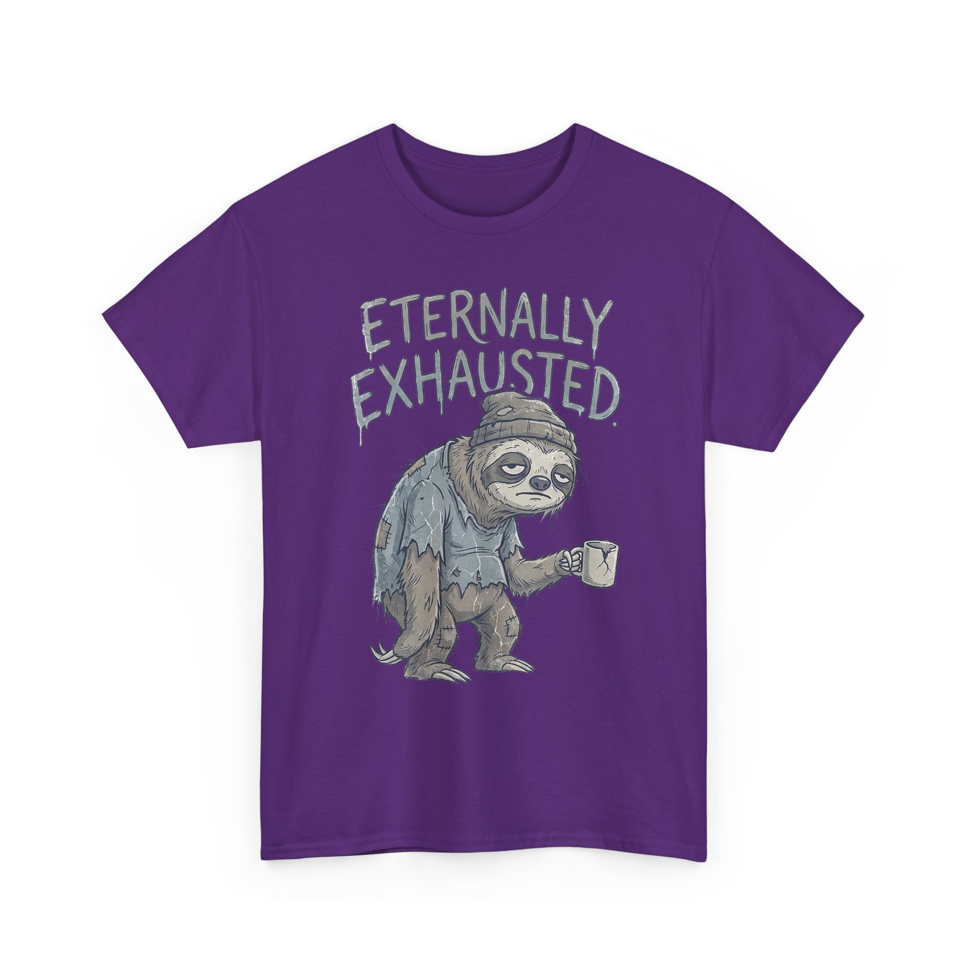 T-Shirt — 'Eternally Exhausted' Sloth Graphic Tee (Funny Coffee Lover Gift)