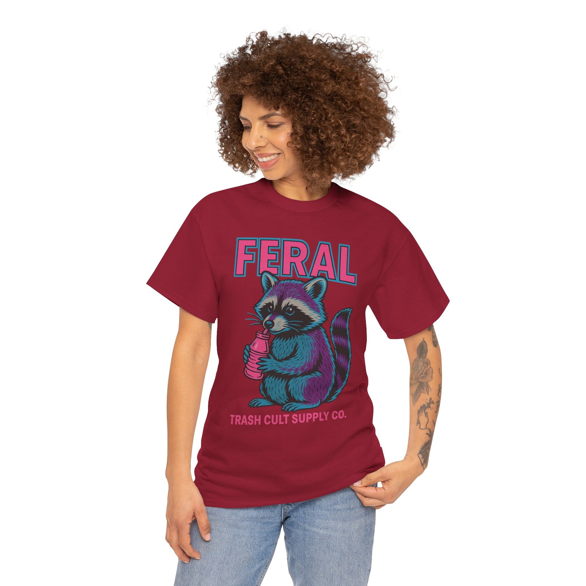 FERAL Raccoon 80s Retro Shirt – Trash Cult Supply Co. – Gildan 5000 Tee