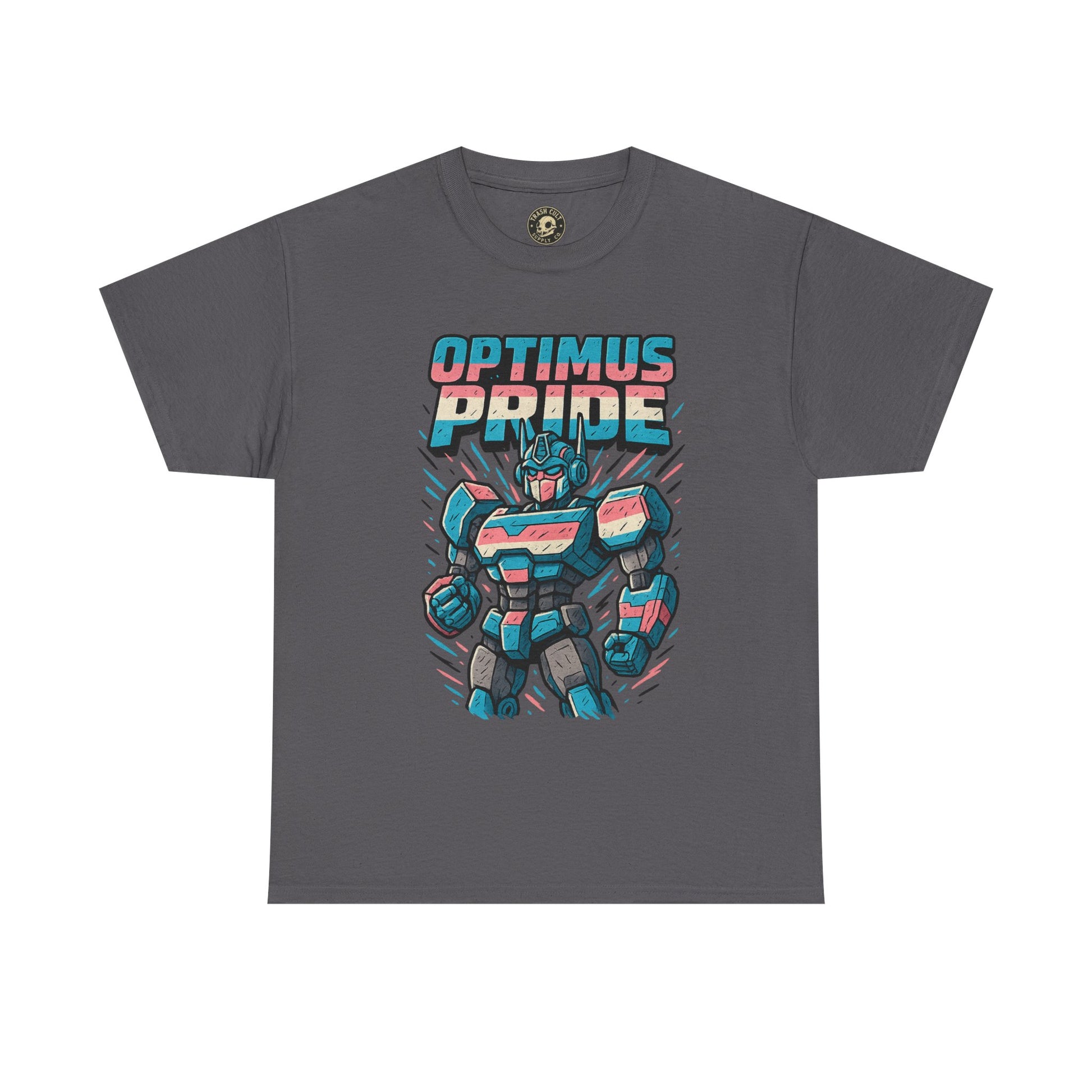 Optimus Pride T-Shirt – Funny Trans Mech LGBTQ+ Graphic Tee | Unisex Heavy Cotton Nerd Pride Shirt
