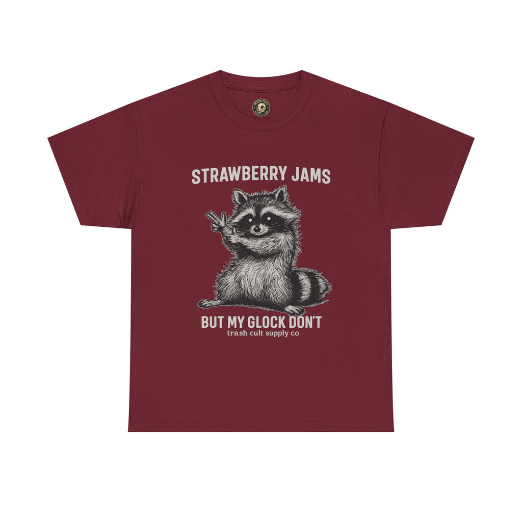 Strawberry Jams But My Glock Don’t Raccoon Shirt – Trash Cult Supply Co. Gildan 5000 Tee