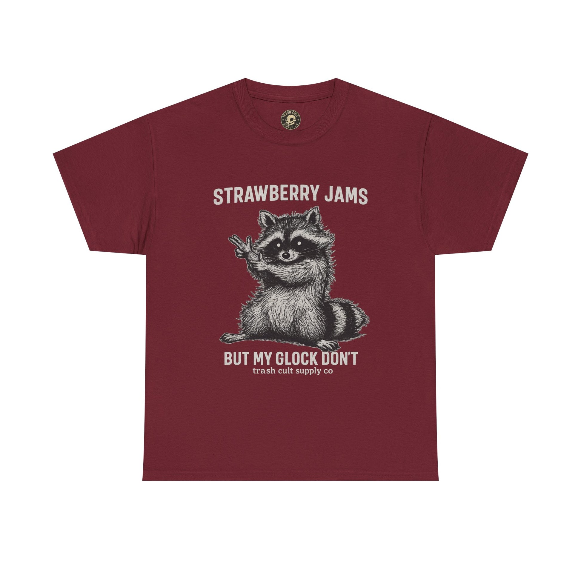 Strawberry Jams But My Glock Don’t Raccoon Shirt – Trash Cult Supply Co. Gildan 5000 Tee