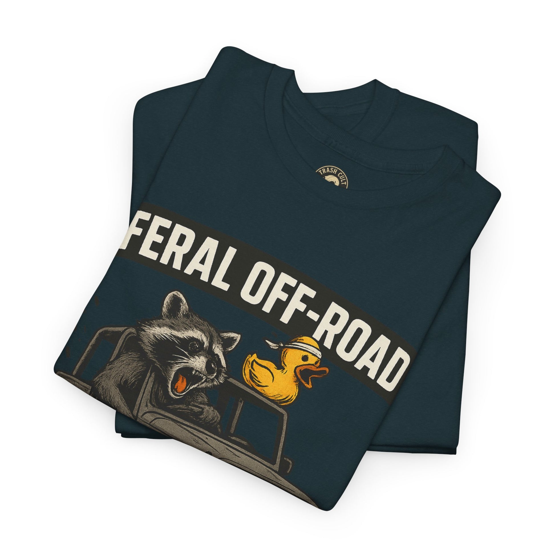 Feral Off-Road Raccoon Jeep Shirt – Mud Slinging Chaos | Trash Cult Supply Co | Gildan 5000 Tee