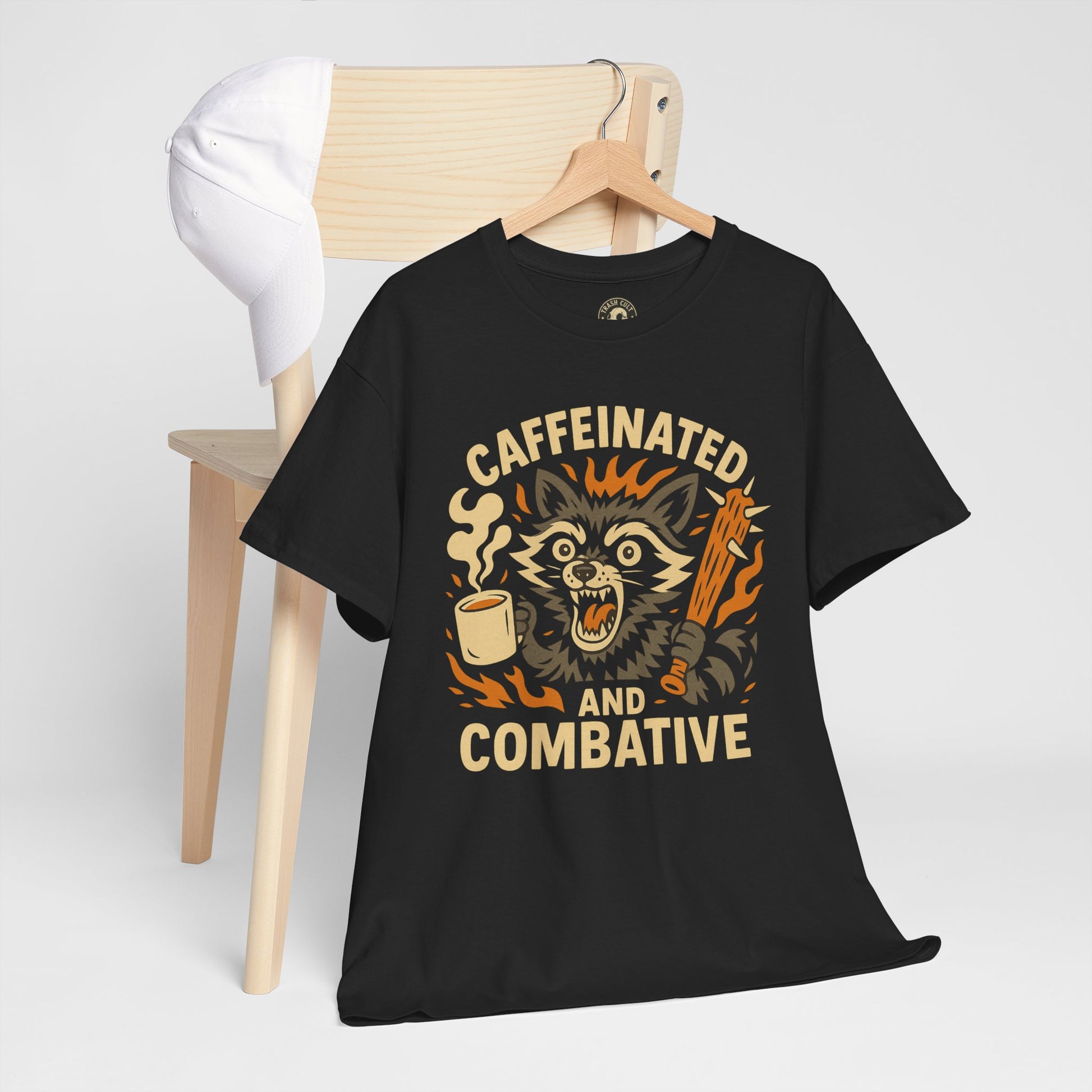 Caffeinated and Combative Tee, Funny Graphic T-Shirt, Coffee Lover Gift, Unisex Casual Wear, Birthday Present, Everyday Style