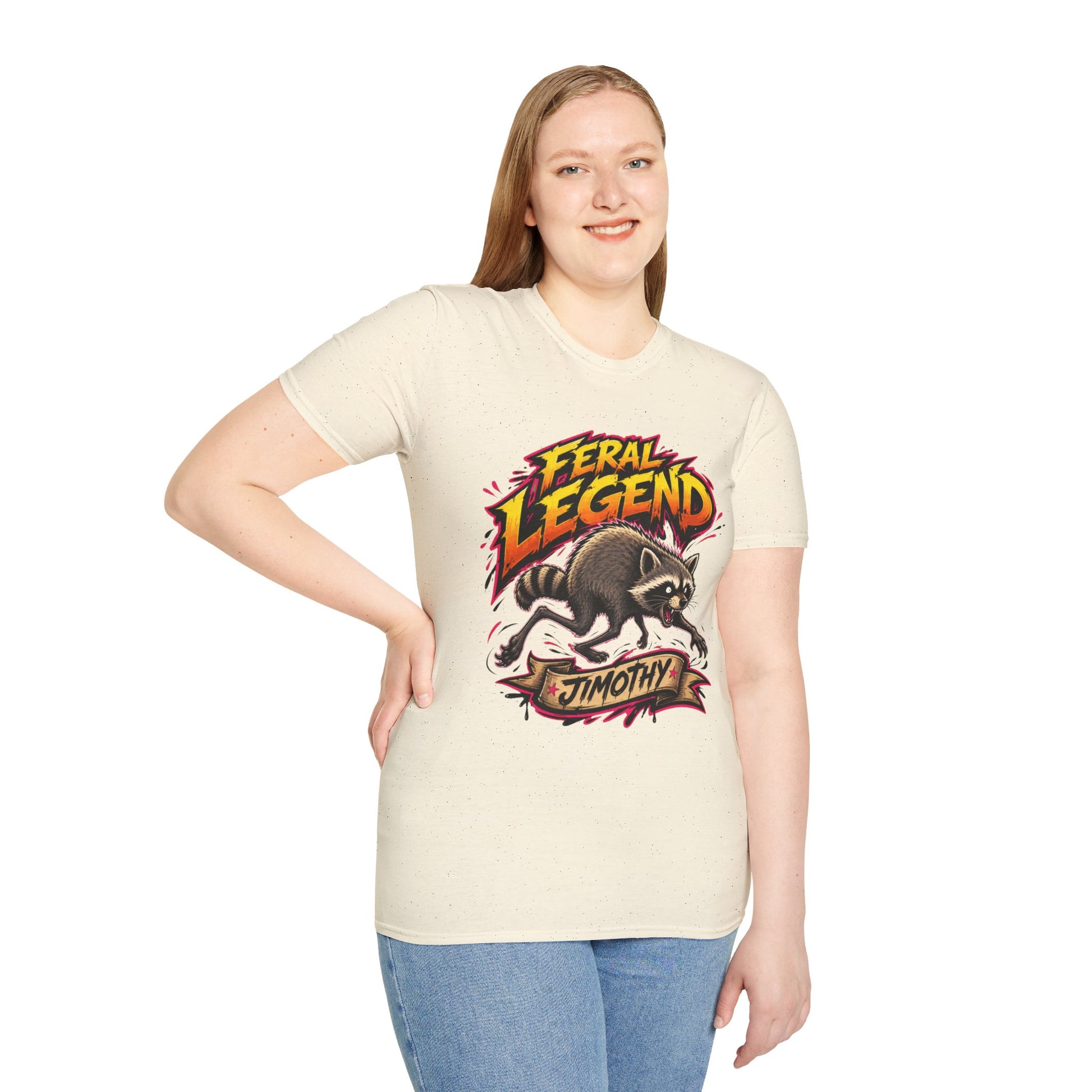 Feral Legend Raccoon Jimothy T-Shirt — Bold Graphic Tee