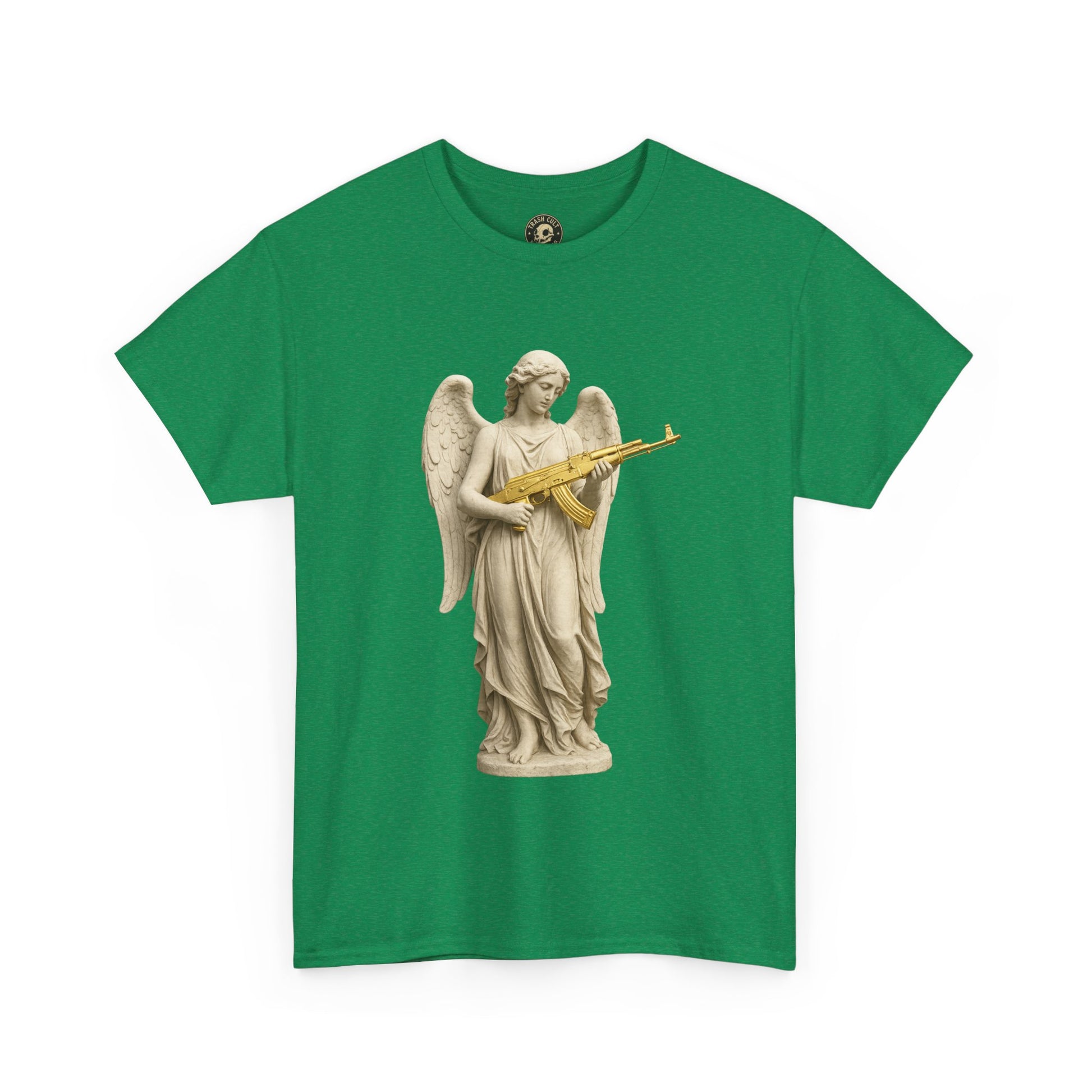 Marble Angel with Gold AK-47 T-Shirt – Gildan 5000 Divine Chaos Tee