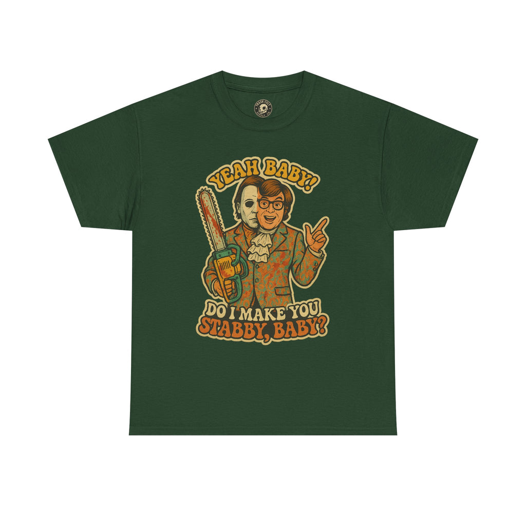 Mike Myers Parody Shirt – “Do I Make You Stabby, Baby?” Funny Horror Mashup Tee – Gildan 5000 Unisex