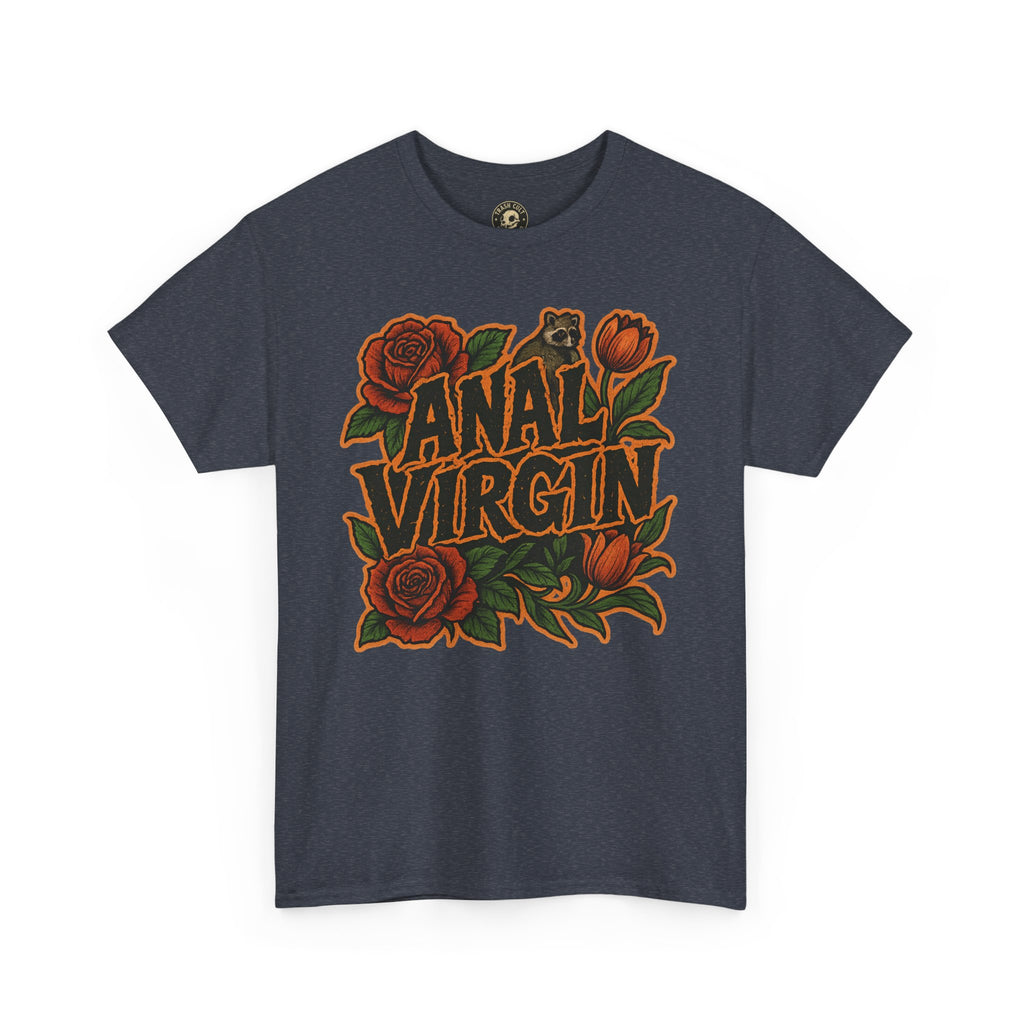Anal Virgin Bold Floral Trashcore Tee – Funny Raccoon Shirt – Gildan 5000