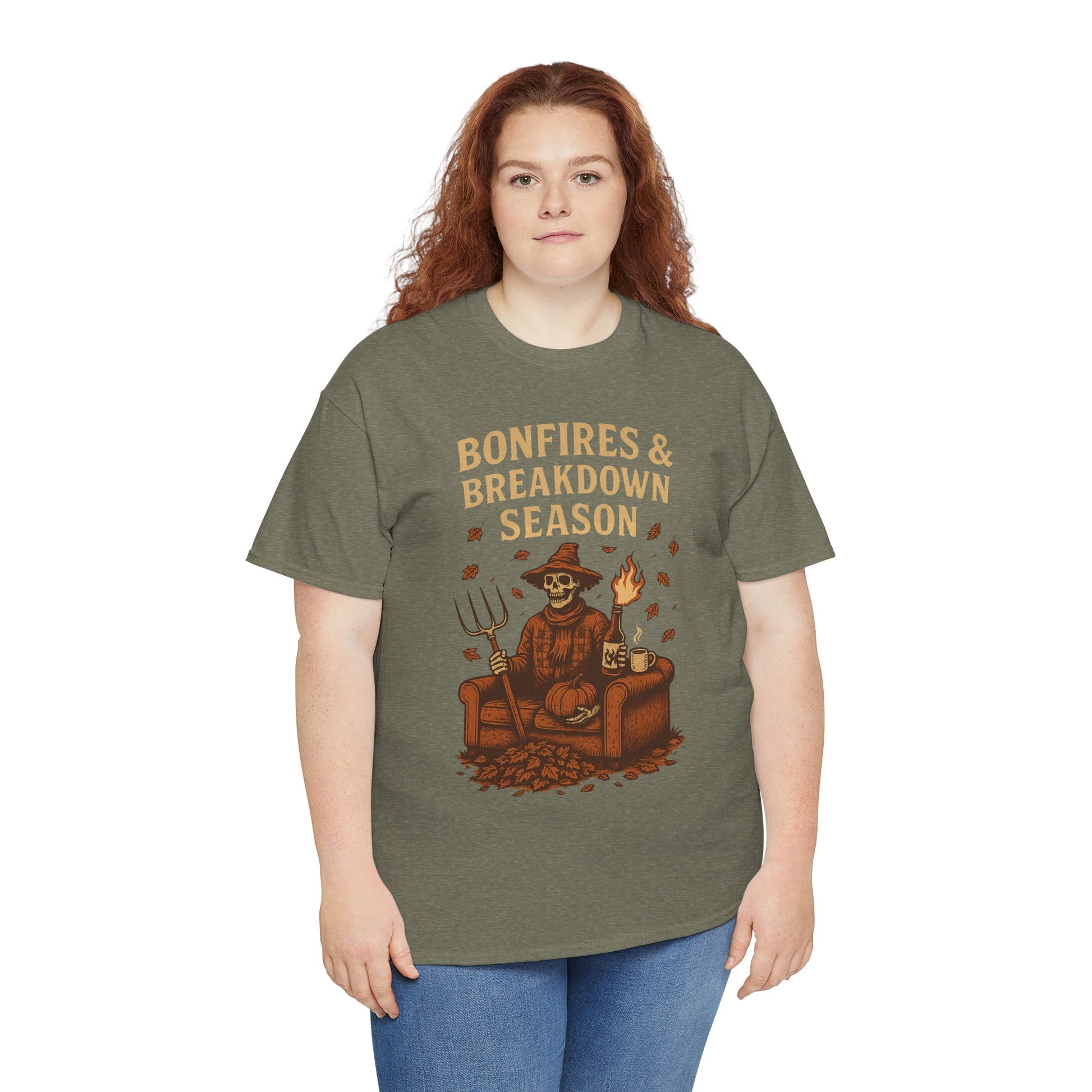 Bonfires & Breakdown Season Shirt – Skeleton Couch Chaos Tee – Fall of Humanity Collection – Trash Cult Supply Co.