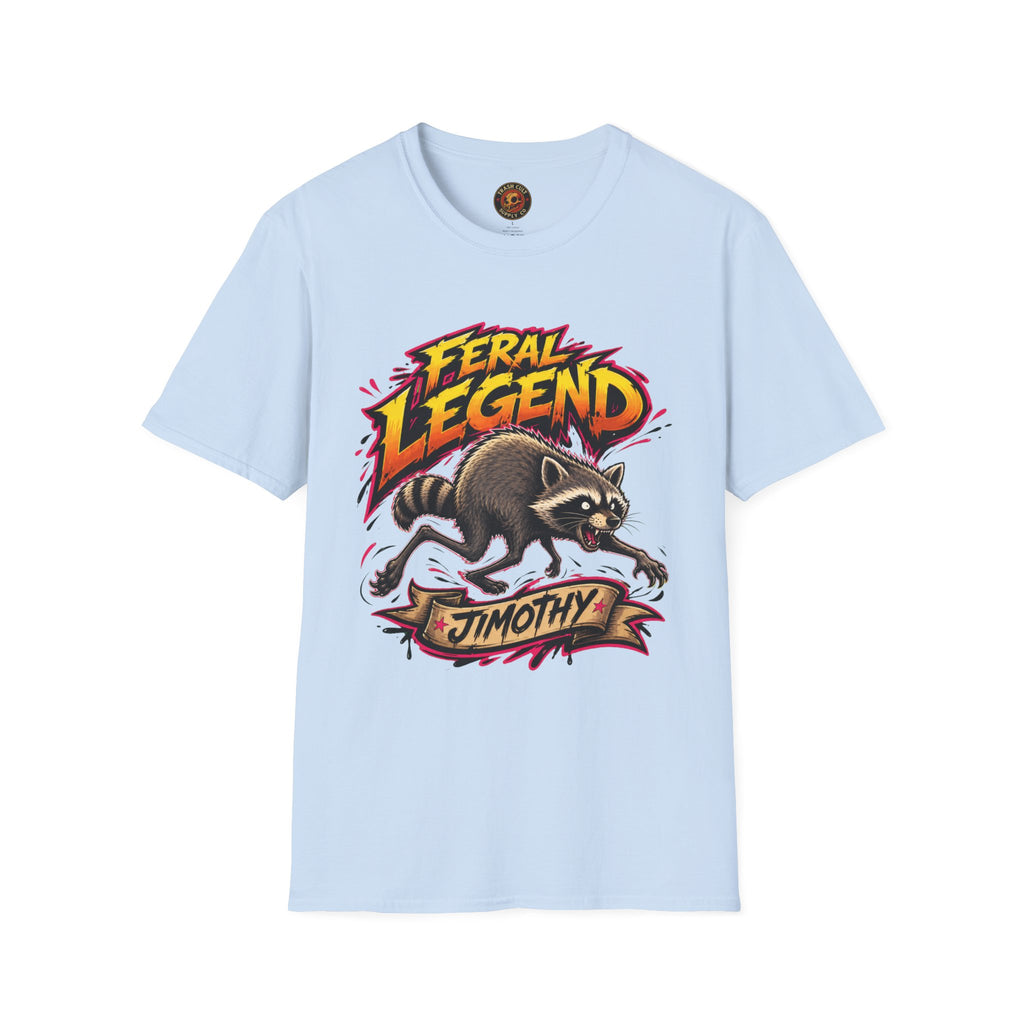 Feral Legend Raccoon Jimothy T-Shirt — Bold Graphic Tee
