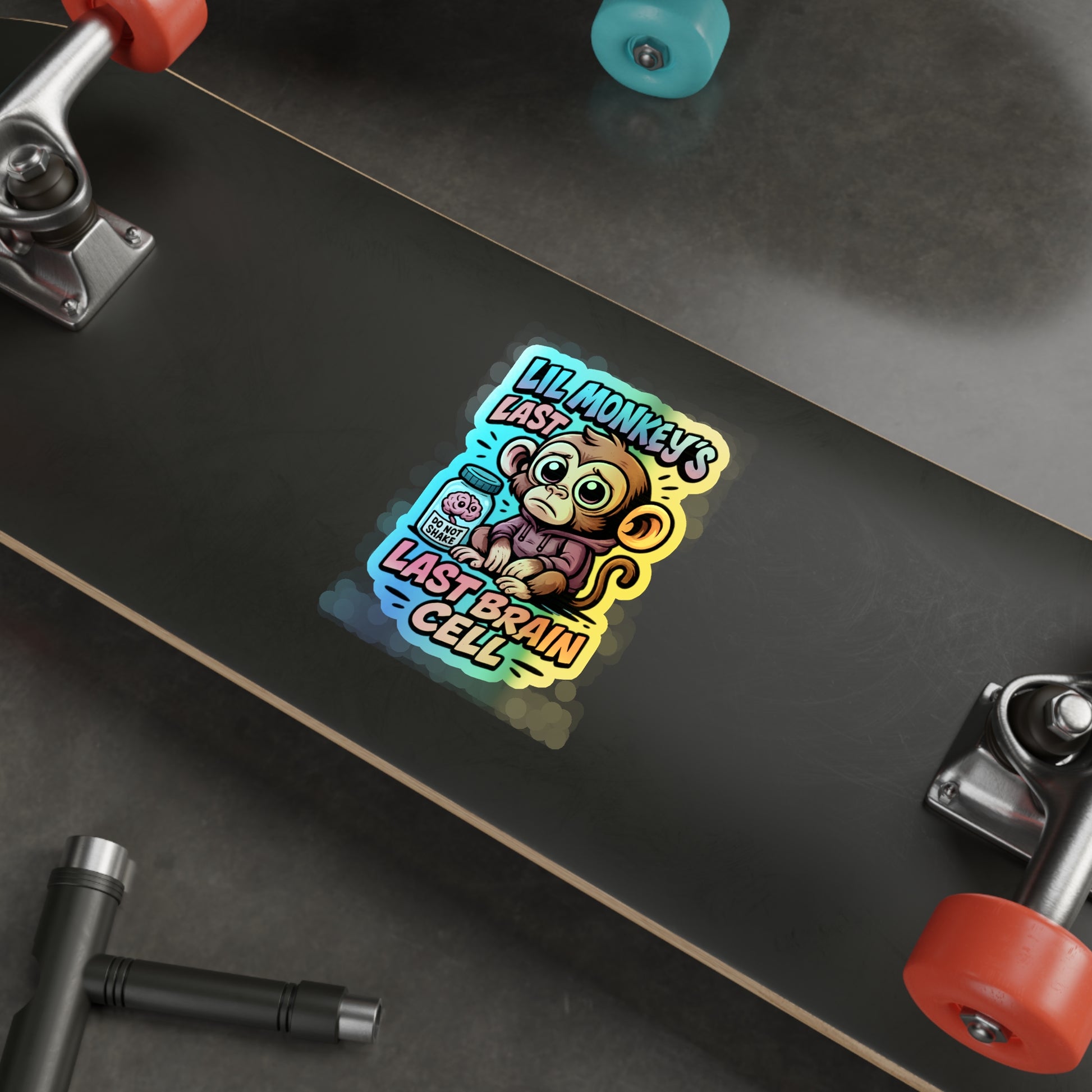 Lil Monkey’s Last Brain Cell Holographic Sticker – Funny ADHD Meme Vinyl Decal