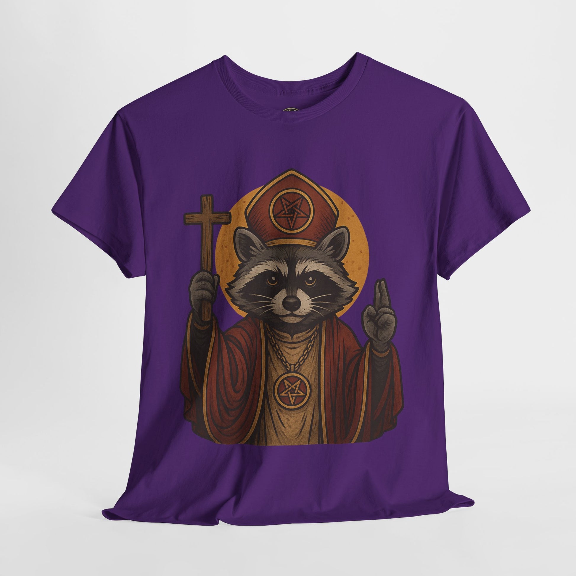 Holy Raccoon Pope Shirt – Funny Cult Priest Graphic Tee – Gildan 5000 Unisex