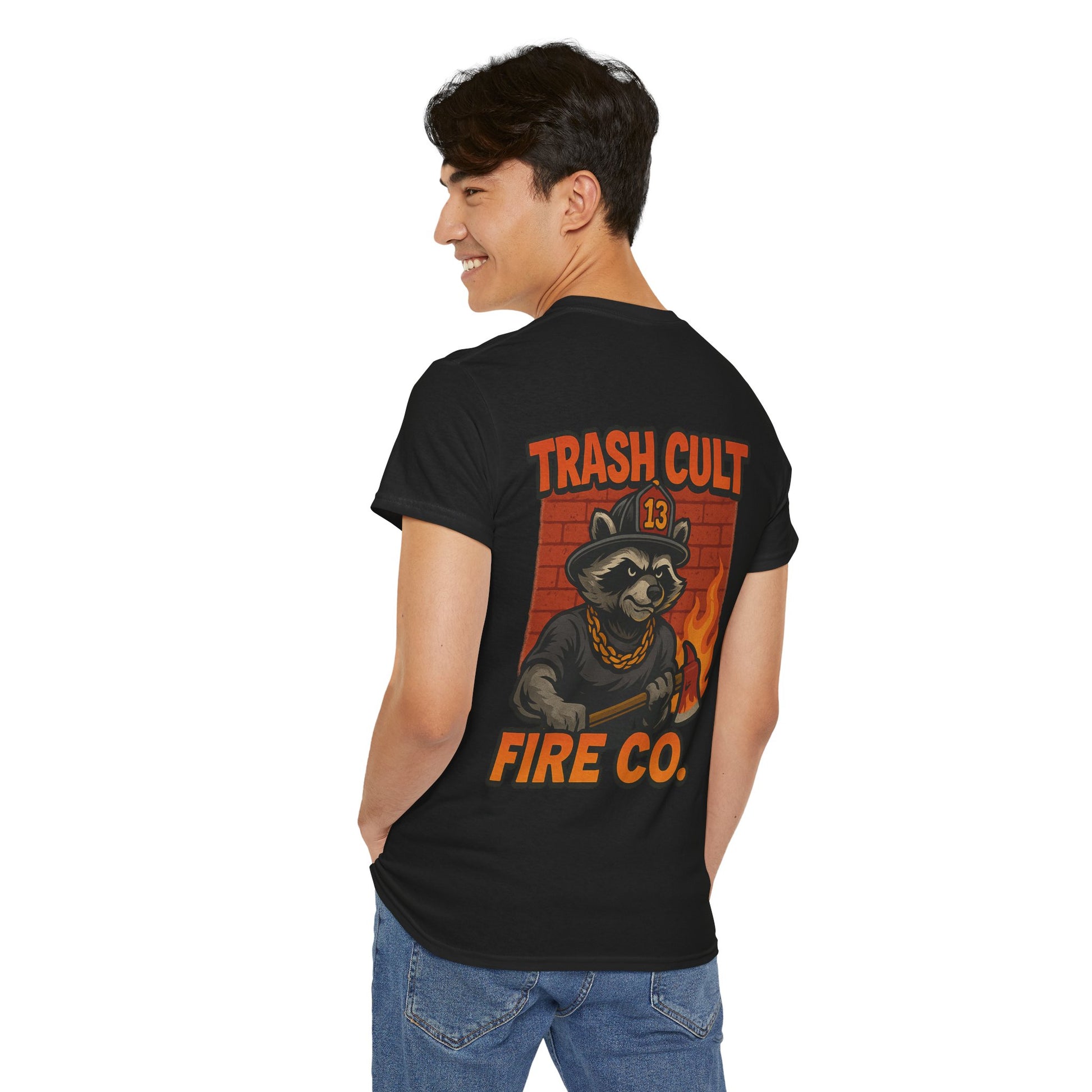 Trash Cult Fire Co. Unisex Tee - Quirky Raccoon Design, Fun Gift, Casual Wear, Firefighter Humor, Unique Apparel
