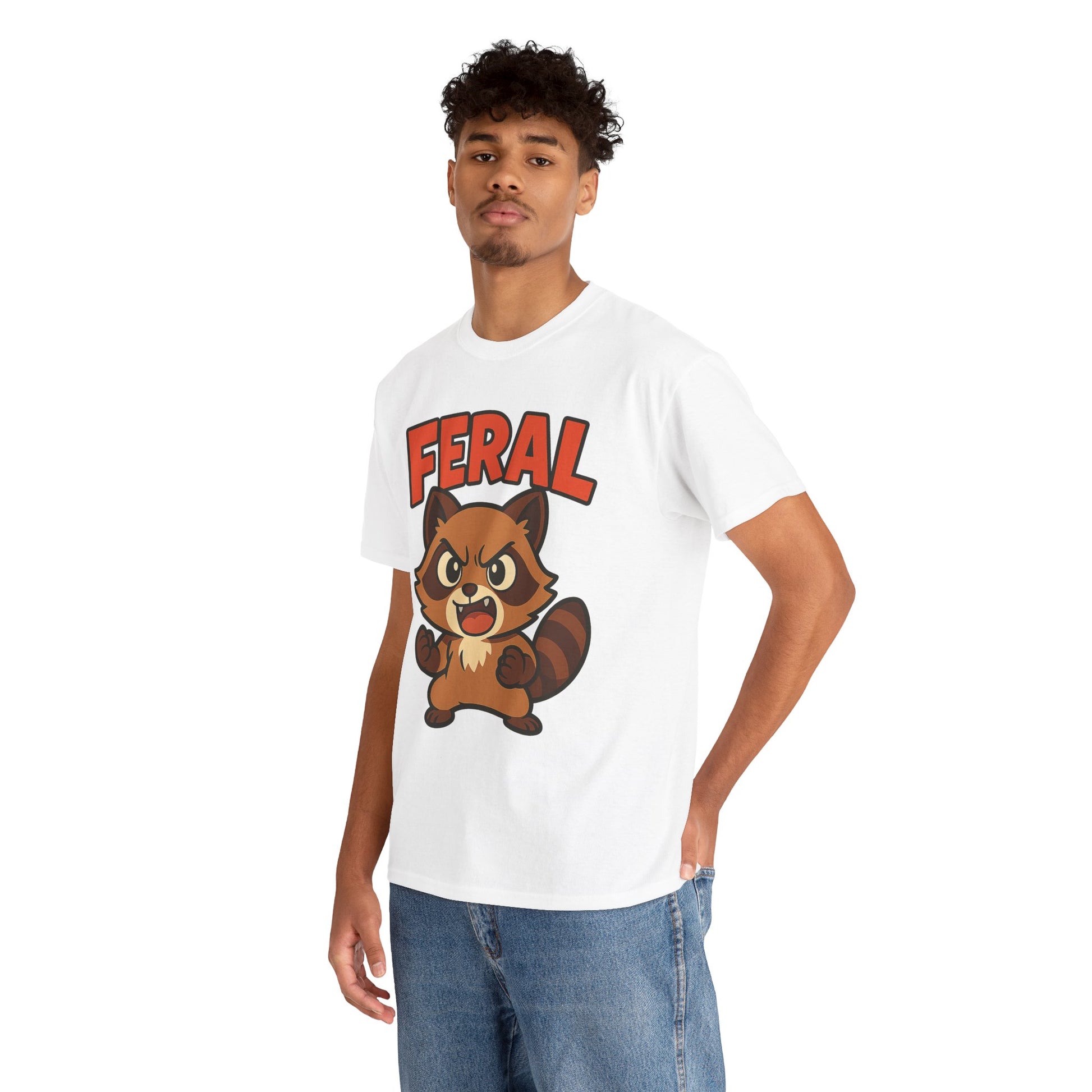 Feral Cartoon Tee - Unisex Heavy Cotton Shirt, Cute Graphic, Animal Lovers Gift, Casual Wear, Fun T-Shirt for Kids & Adults