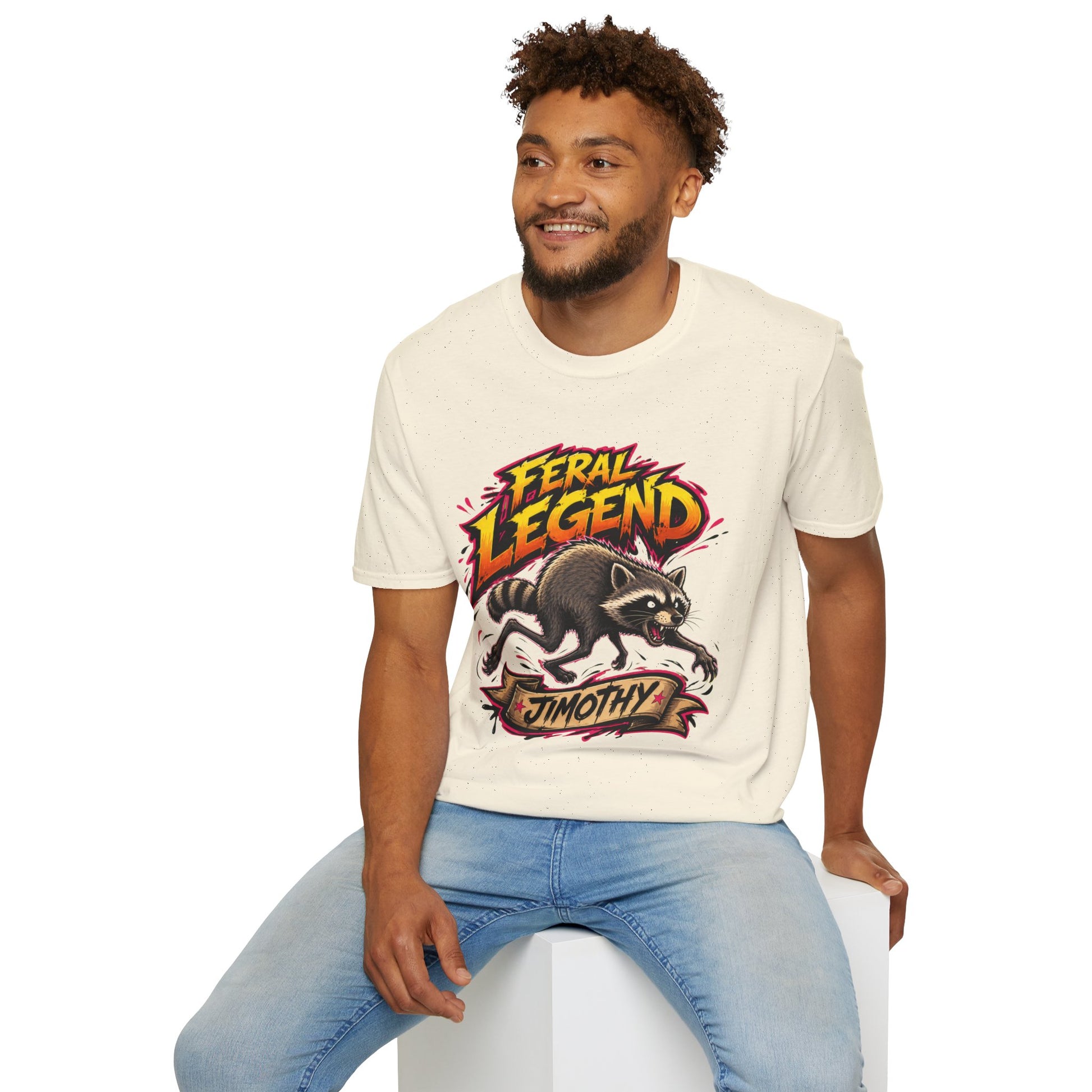 Feral Legend Raccoon Jimothy T-Shirt — Bold Graphic Tee