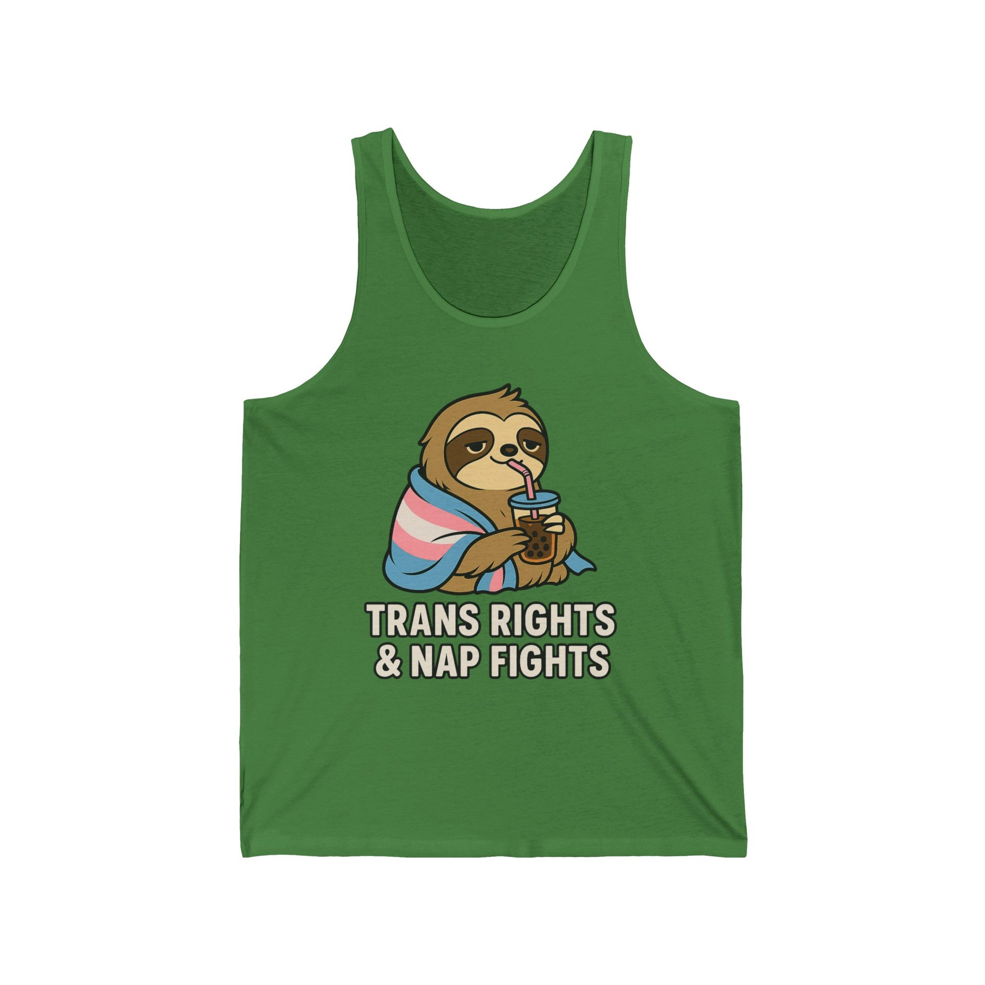 Trans Rights & Nap Fights – Cute Sloth Unisex Jersey Tank Top | LGBTQIA+ Pride Shirt