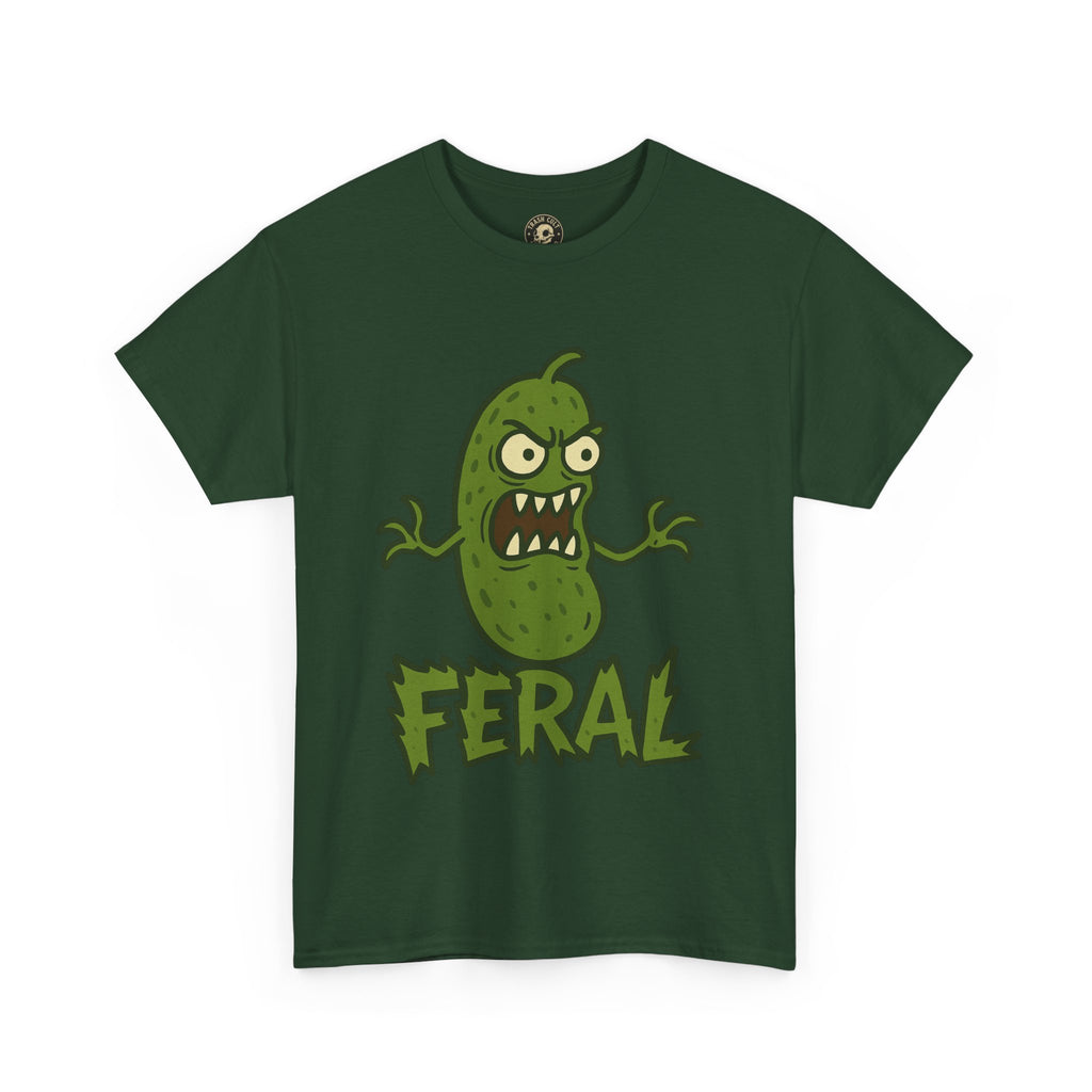 Feral Pickle Cartoon Tee – Trashcore Angry Pickle Shirt – Gildan 5000 Unisex Heavy Cotton