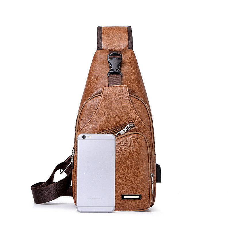 Men’s PU Leather Chest Bag – Vintage Sling Crossbody Pack with Phone Pocket – Casual Medium Shoulder Bag