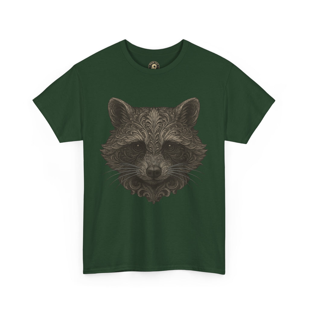 Ornate Raccoon Face Shirt – Intricate Woodland Animal Art Tee – Tattoo-Inspired Forest Aesthetic – Trash Cult Supply Co.