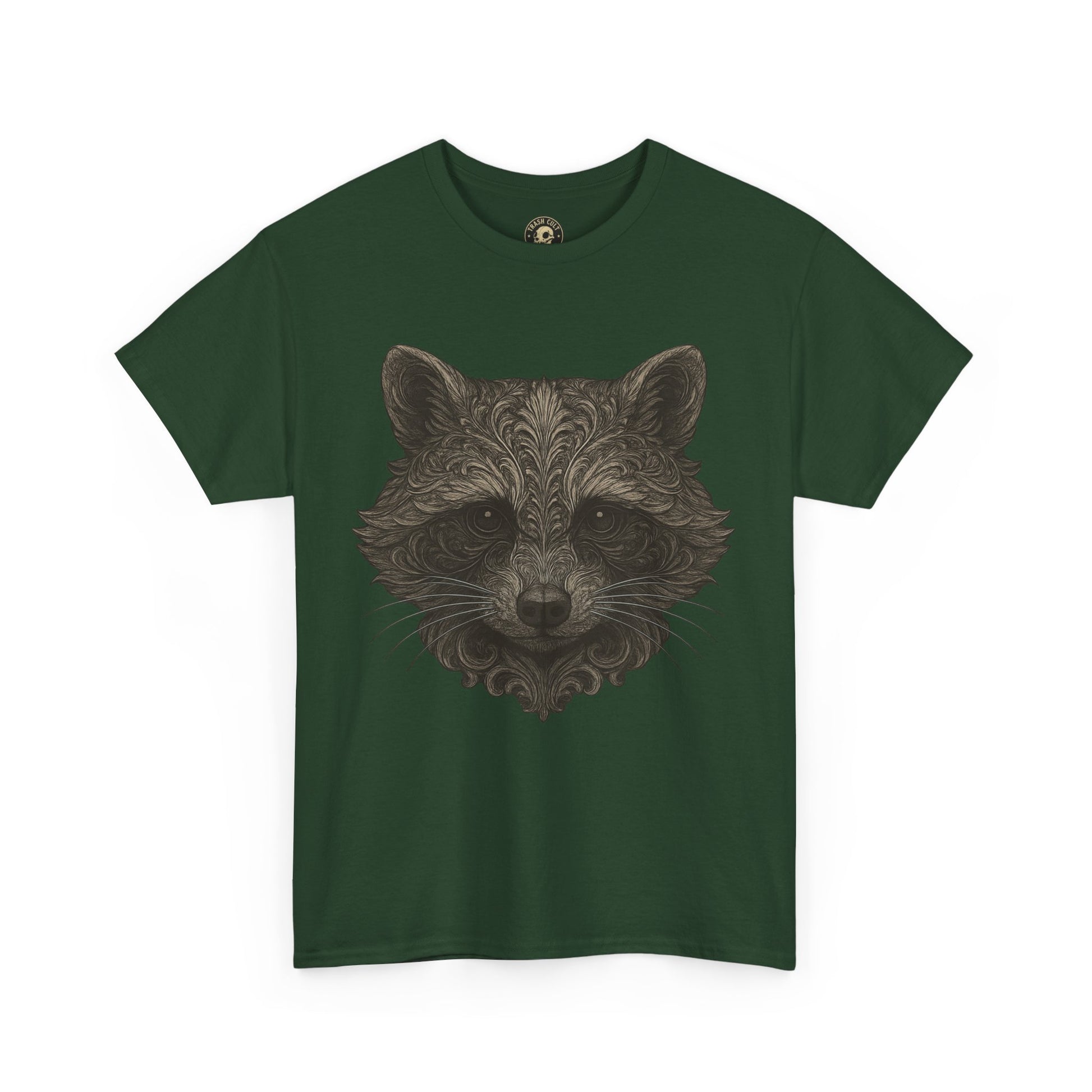 Ornate Raccoon Face Shirt – Intricate Woodland Animal Art Tee – Tattoo-Inspired Forest Aesthetic – Trash Cult Supply Co.