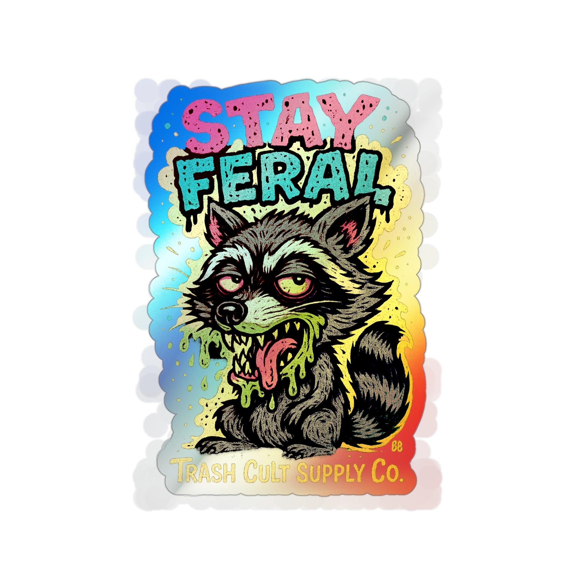 Holographic Die-Cut Stickers - Stay Feral, Fun Decor, Skateboard Accessories, Cool Vibe, Gift for Animal Lovers, Distinctive Art