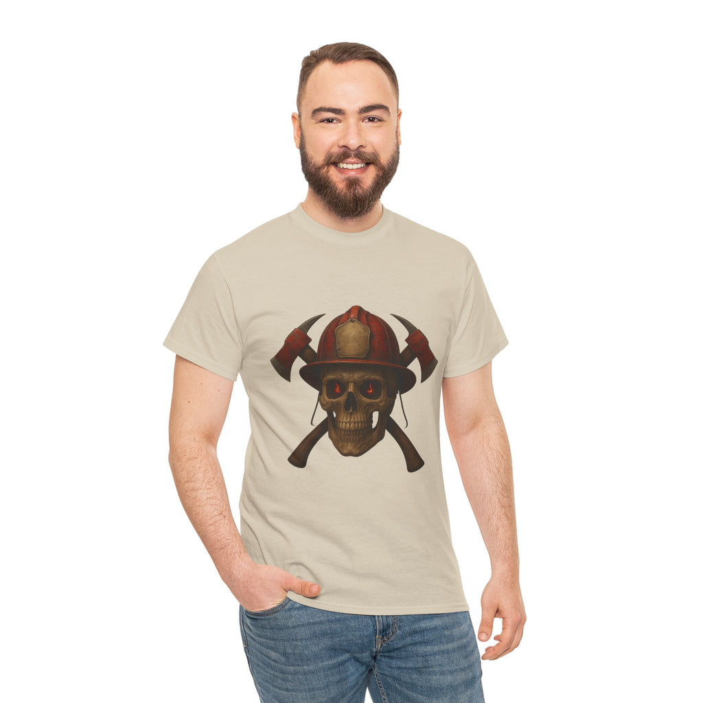 Skull Firefighter Tee, Unisex Heavy Cotton Shirt, Firefighter Gift, Halloween Costume T-Shirt, Unique Graphic Tee, Casual Wear