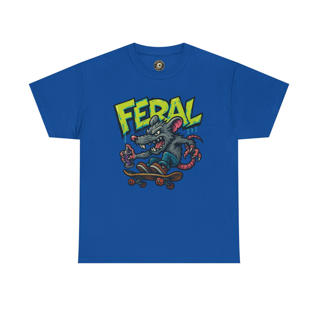 FERAL Graffiti Rat Skate Tee – Street Art Spray Can Mouse on Skateboard | Gildan 5000 Heavy Cotton Shirt