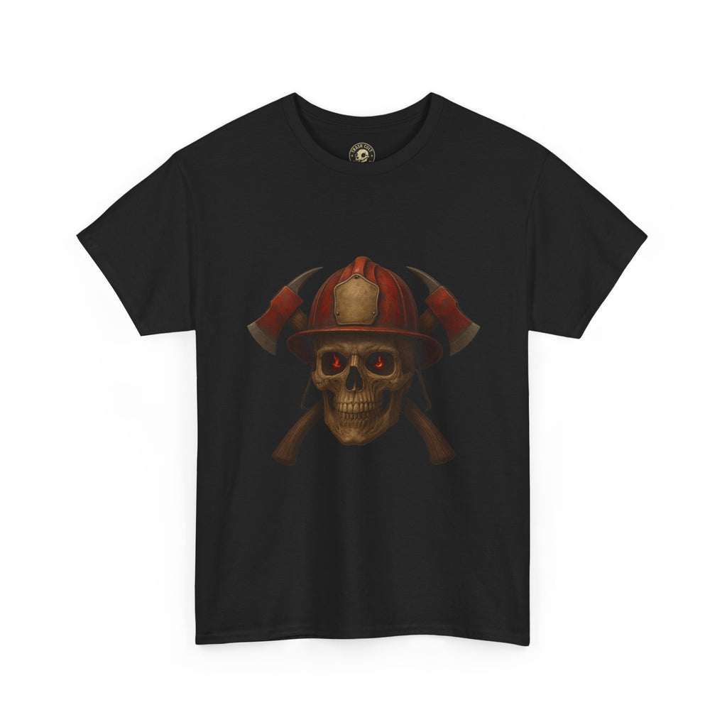 Skull Firefighter Tee, Unisex Heavy Cotton Shirt, Firefighter Gift, Halloween Costume T-Shirt, Unique Graphic Tee, Casual Wear