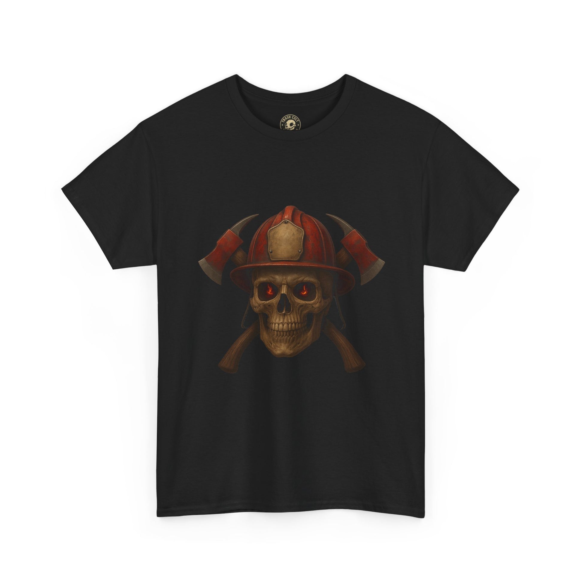 Skull Firefighter Tee, Unisex Heavy Cotton Shirt, Firefighter Gift, Halloween Costume T-Shirt, Unique Graphic Tee, Casual Wear