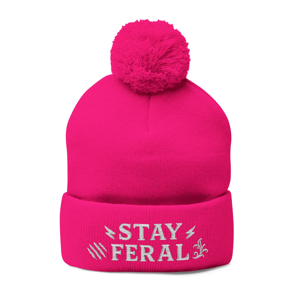 Stay Feral Pom-Pom Knit Cap, Cozy Winter Beanie, Embroidered Hats for Adventurers, Gift for Outdoorsy Friends, Stylish Cold Weather [...]