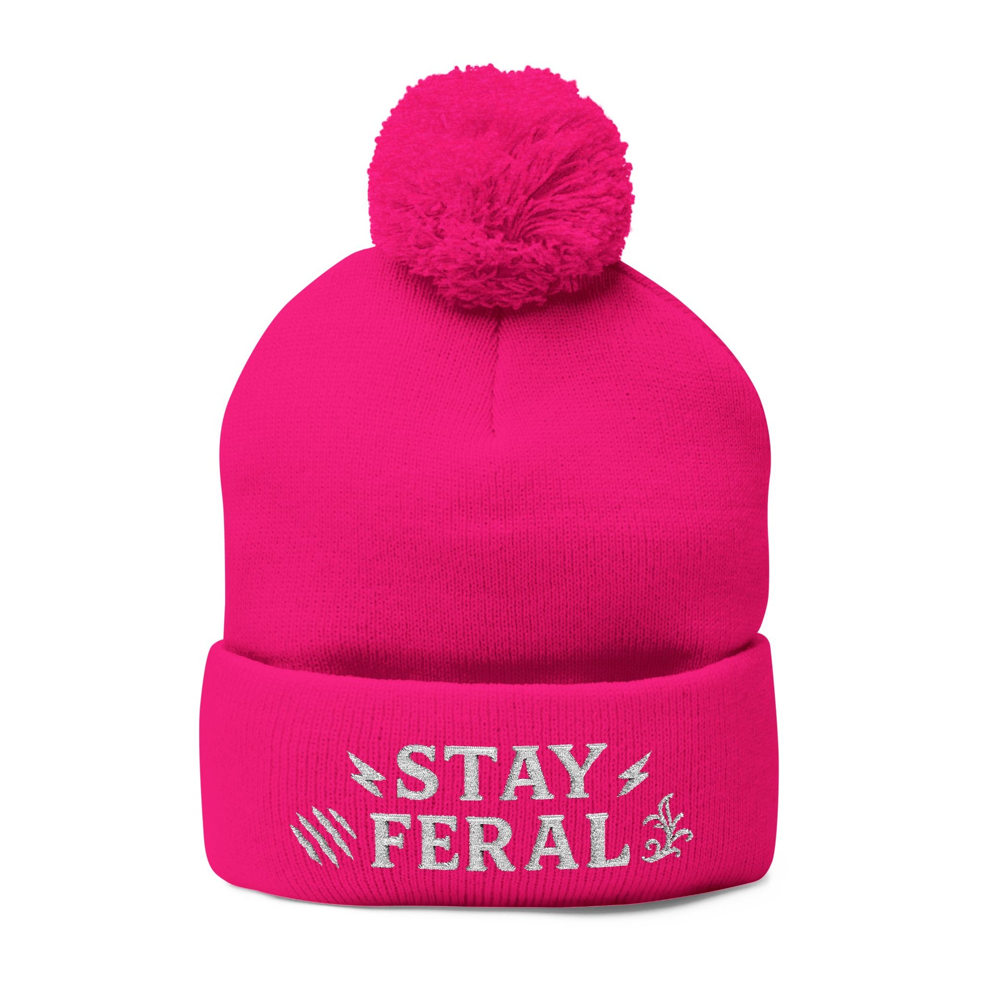 Stay Feral Pom-Pom Knit Cap, Cozy Winter Beanie, Embroidered Hats for Adventurers, Gift for Outdoorsy Friends, Stylish Cold Weather [...]
