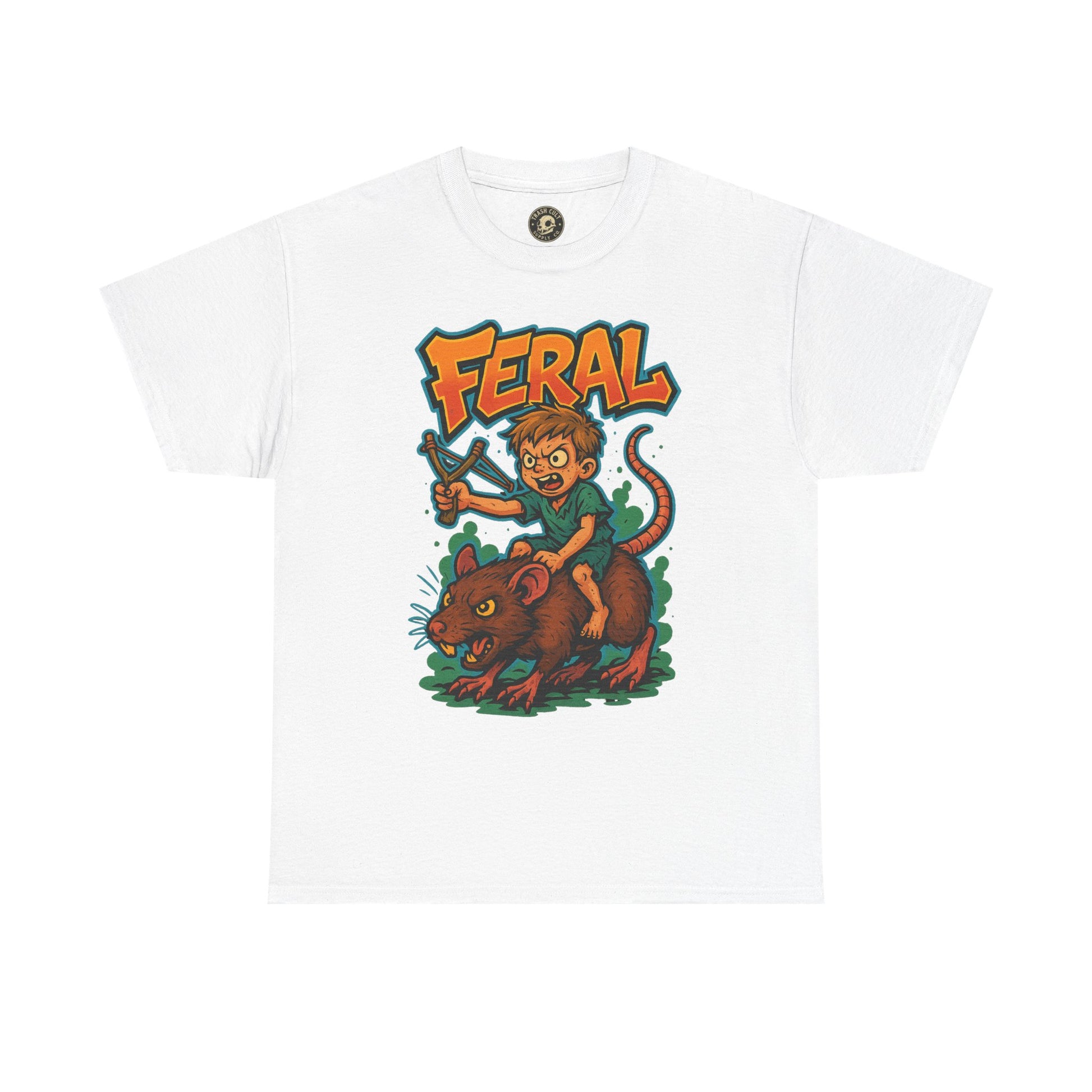 FERAL Graffiti Rat Rider T-Shirt – Bold New School Streetwear | Gildan 5000 Chaos Graphic Tee