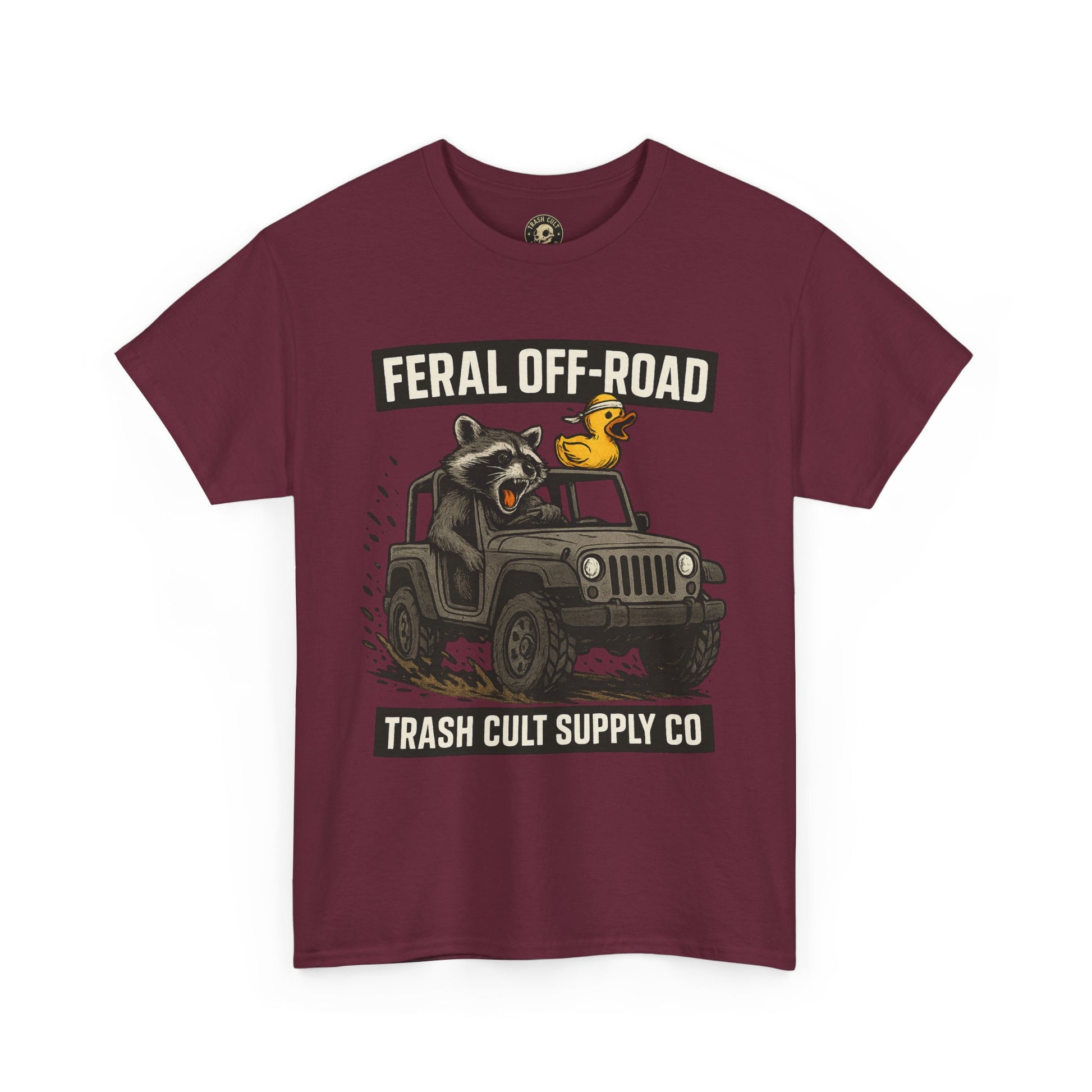 Feral Off-Road Raccoon Jeep Shirt – Mud Slinging Chaos | Trash Cult Supply Co | Gildan 5000 Tee
