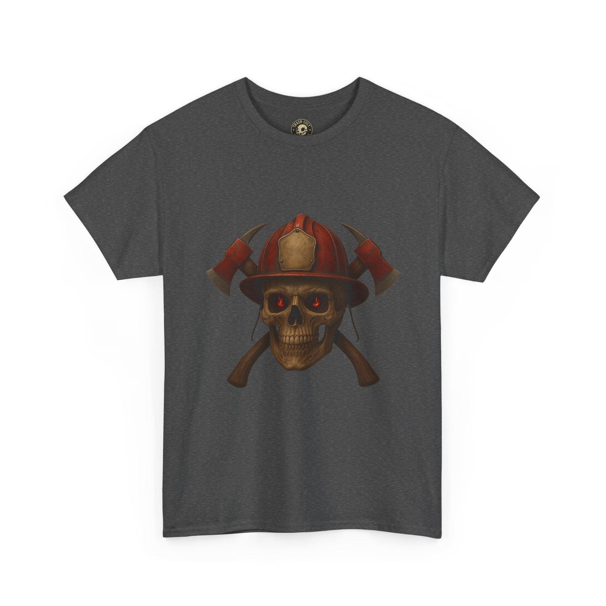 Skull Firefighter Tee, Unisex Heavy Cotton Shirt, Firefighter Gift, Halloween Costume T-Shirt, Unique Graphic Tee, Casual Wear