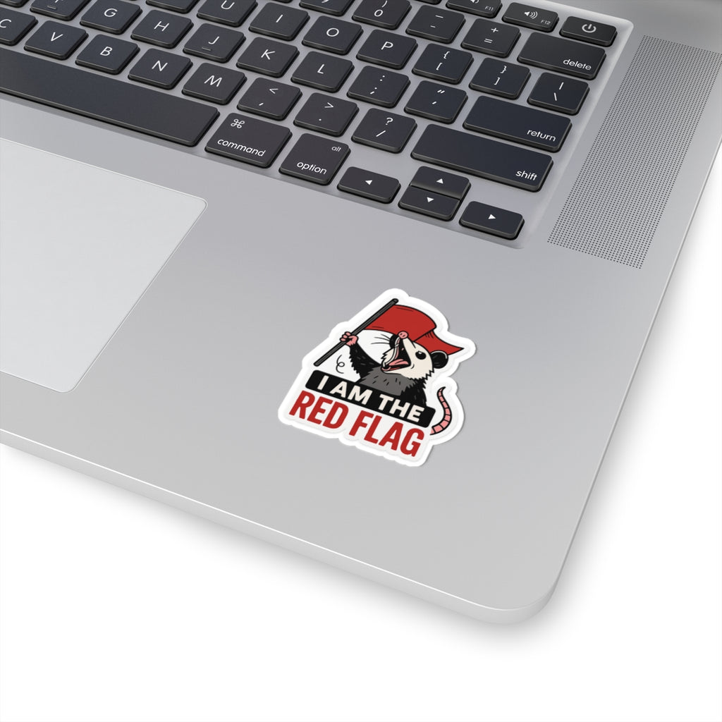 Playful Red Flag Opossum Sticker - Cute Decal for Laptops, Water Bottles, Journals, Gift for Friends, Funny Humor Art