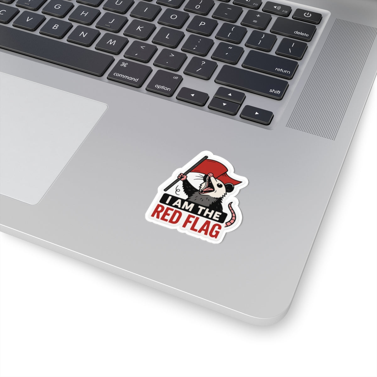 Playful Red Flag Opossum Sticker - Cute Decal for Laptops, Water Bottles, Journals, Gift for Friends, Funny Humor Art