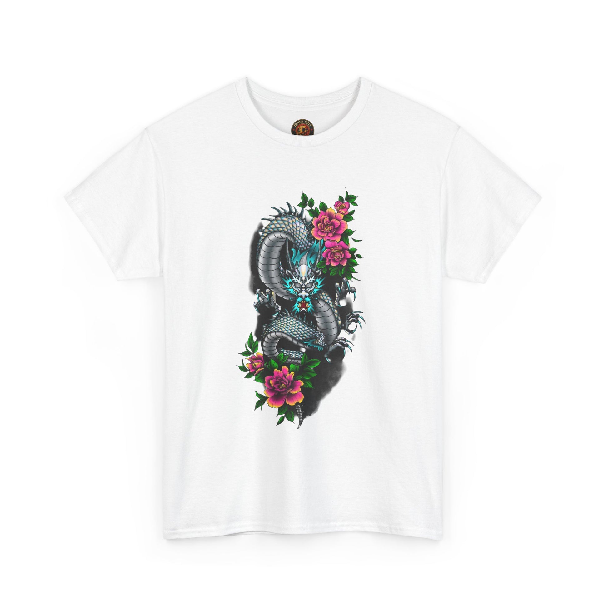 Mythic Dragon & Peonies Tattoo T-Shirt – Lara Davenport x Trash Cult Supply Co. Collab (Gildan 5000)