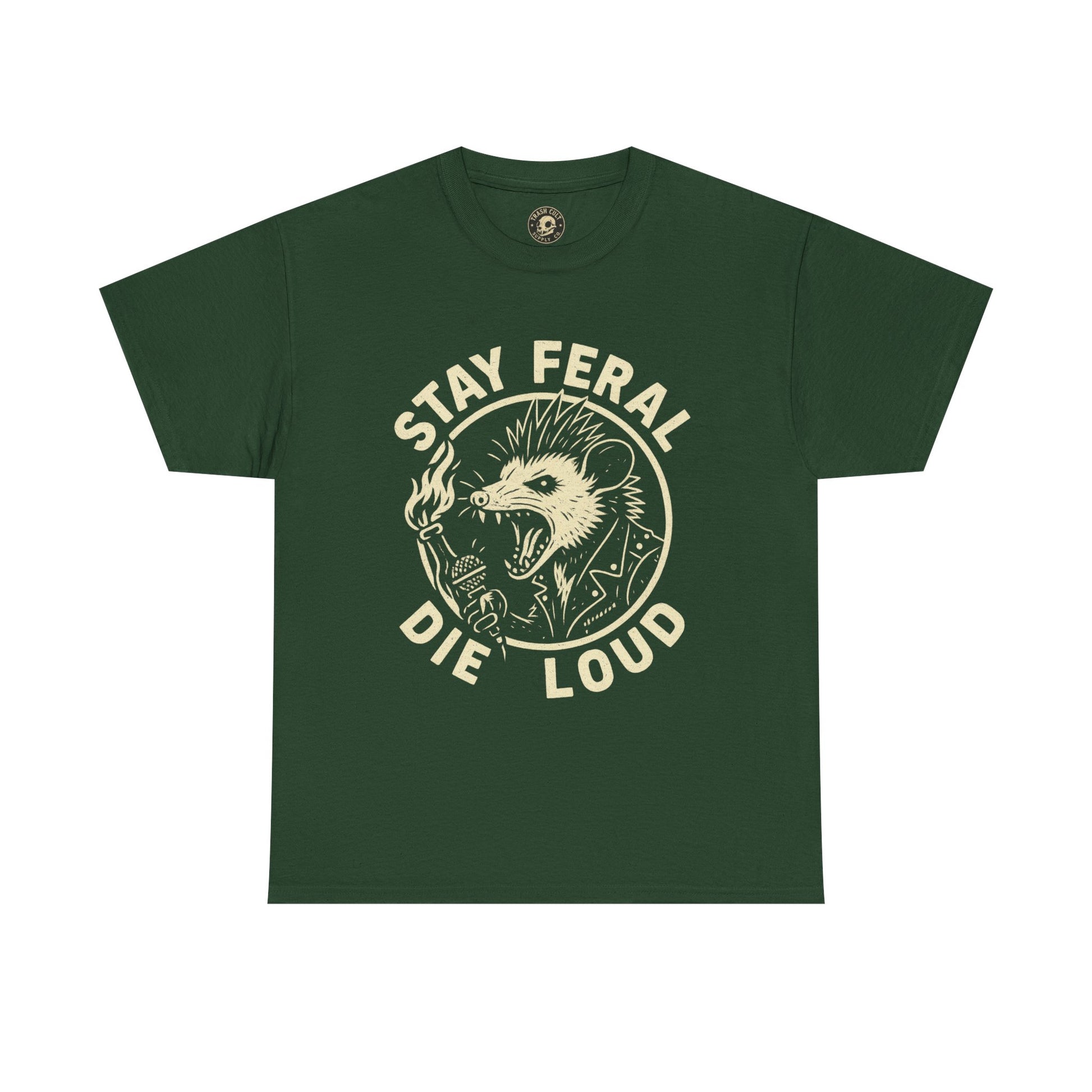 Stay Feral Die Loud Possum Punk Shirt – Trash Cult Supply Co – Gildan 5000 T-Shirt