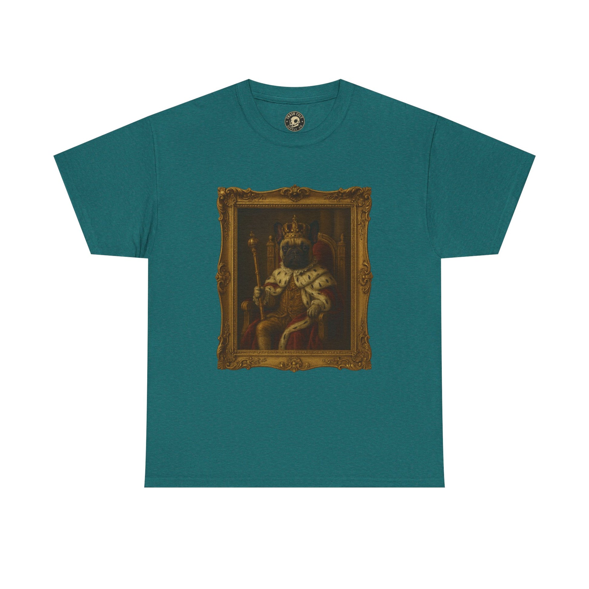 French Bulldog King Baroque Portrait Shirt – Funny Royal Dog Tee – Gildan 5000 Unisex Heavy Cotton