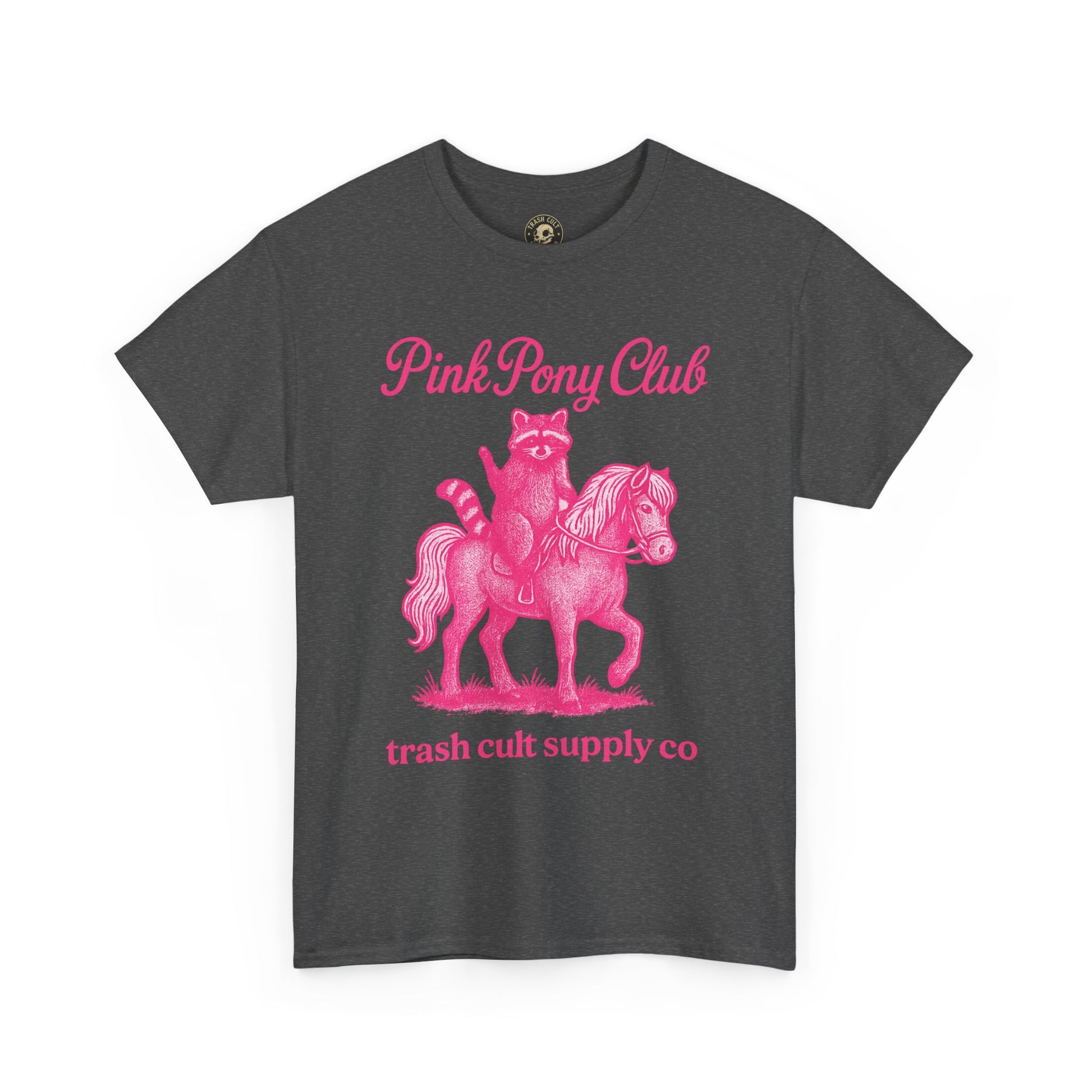Pink Pony Club Raccoon Riding Pony Shirt – Vintage Hot Pink Halftone Tee by Trash Cult Supply Co