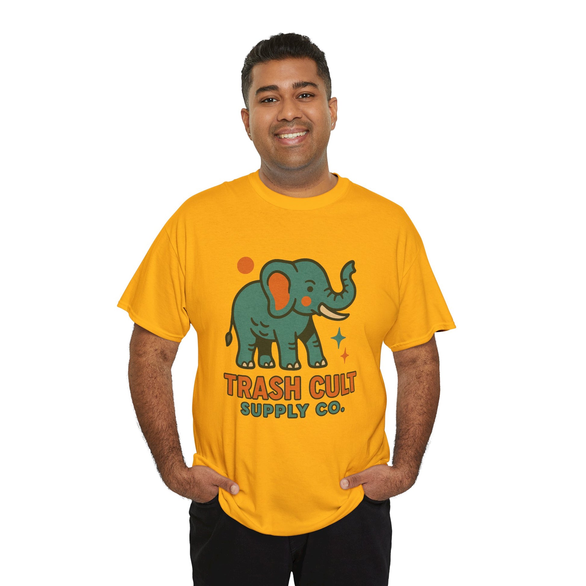 Trash Cult Elephant Unisex Heavy Cotton Tee, Eco-Friendly Shirt, Cool Casual Tee, Gift for Animal Lovers, Vintage Style T-Shirt