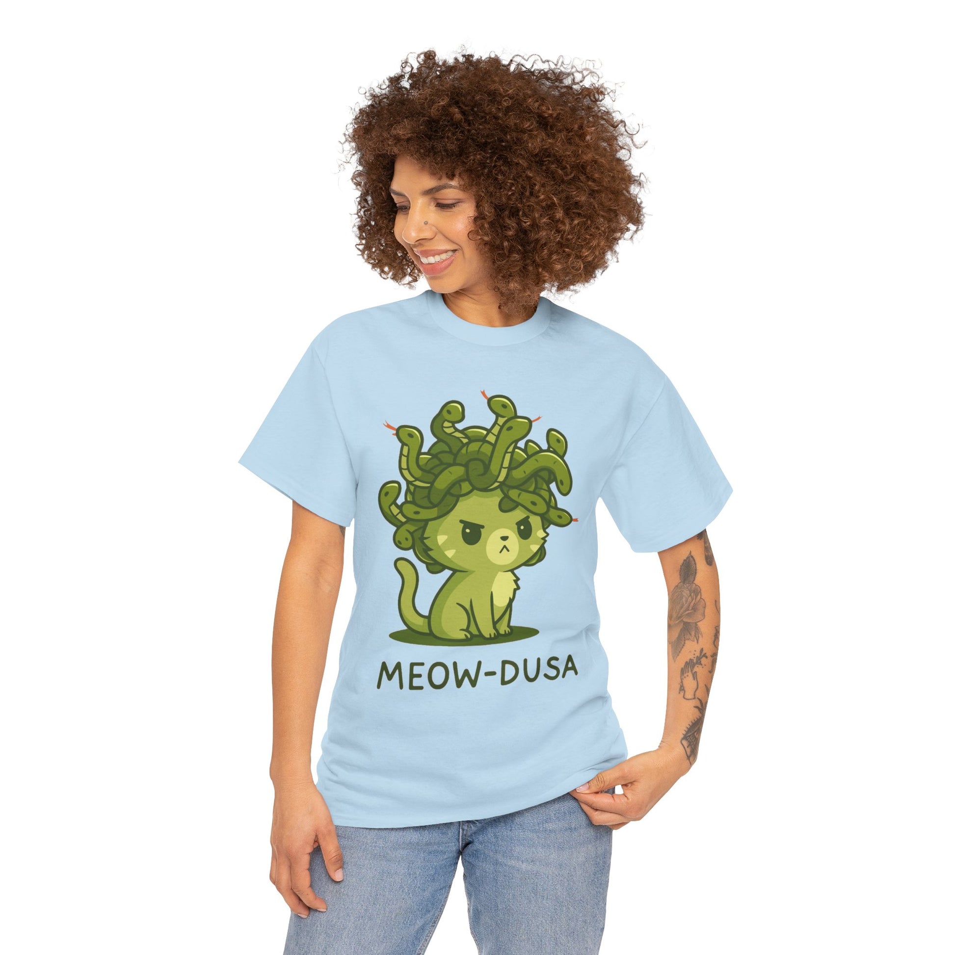 Meow-dusa Funny Cat Medusa T-Shirt – Gildan 5000 Heavy Cotton Tee