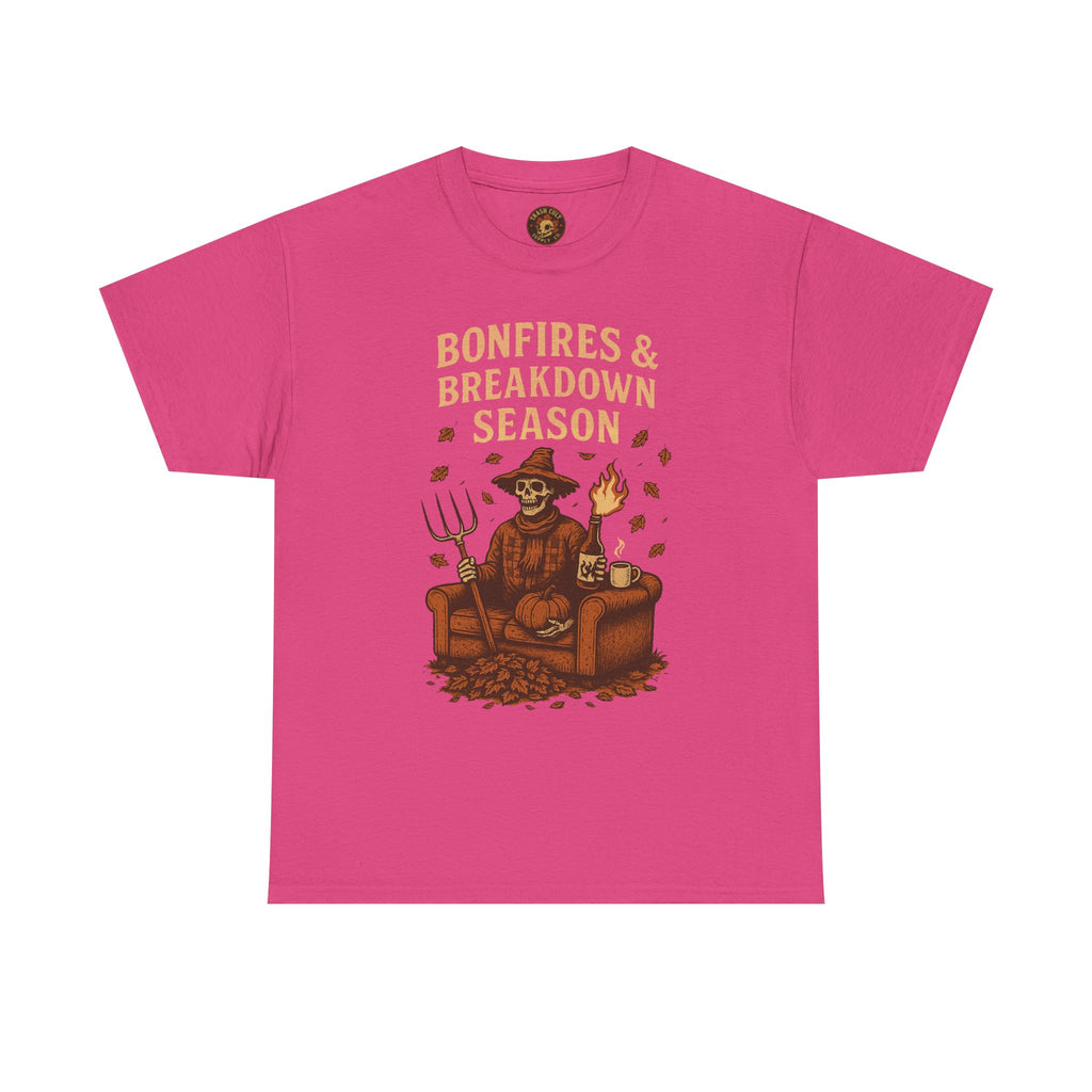Bonfires & Breakdown Season Shirt – Skeleton Couch Chaos Tee – Fall of Humanity Collection – Trash Cult Supply Co.