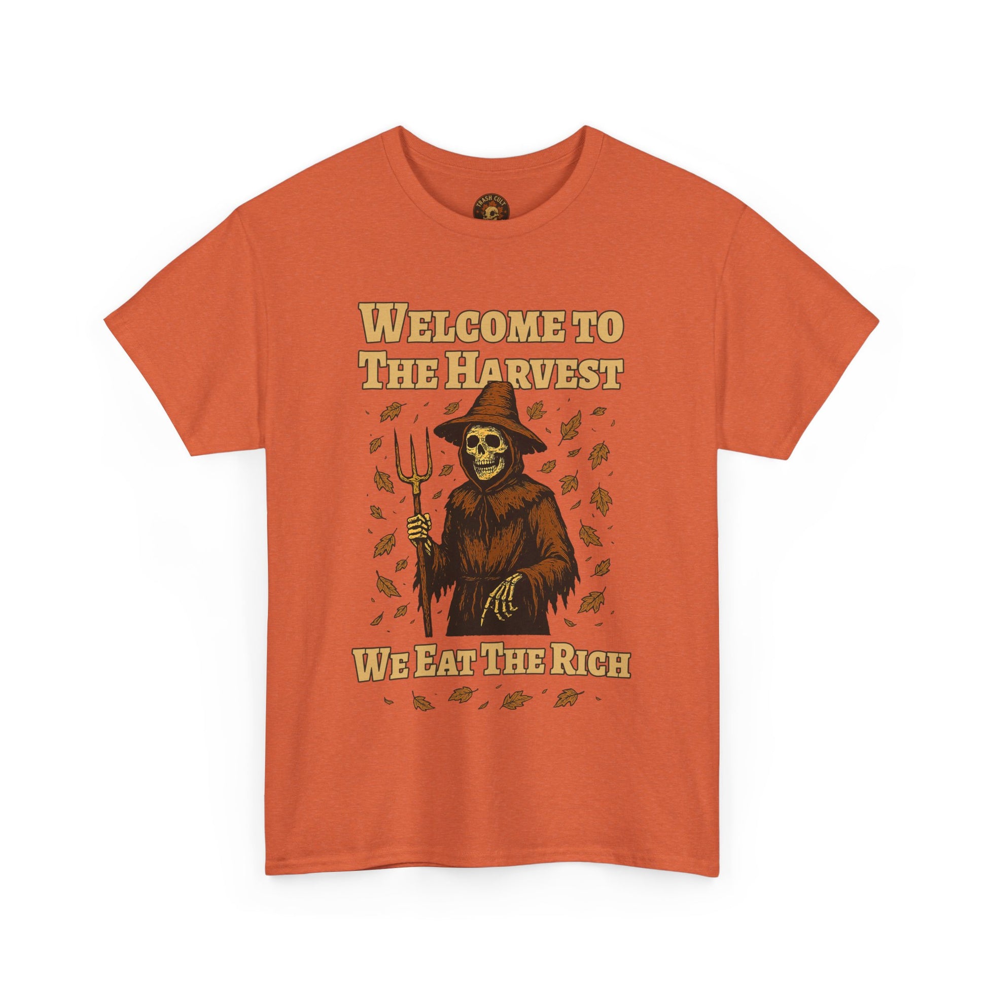Eat the Rich Shirt – Welcome to the Harvest Skeleton Scarecrow Tee – Fall of Humanity Collection – Trash Cult Supply Co.