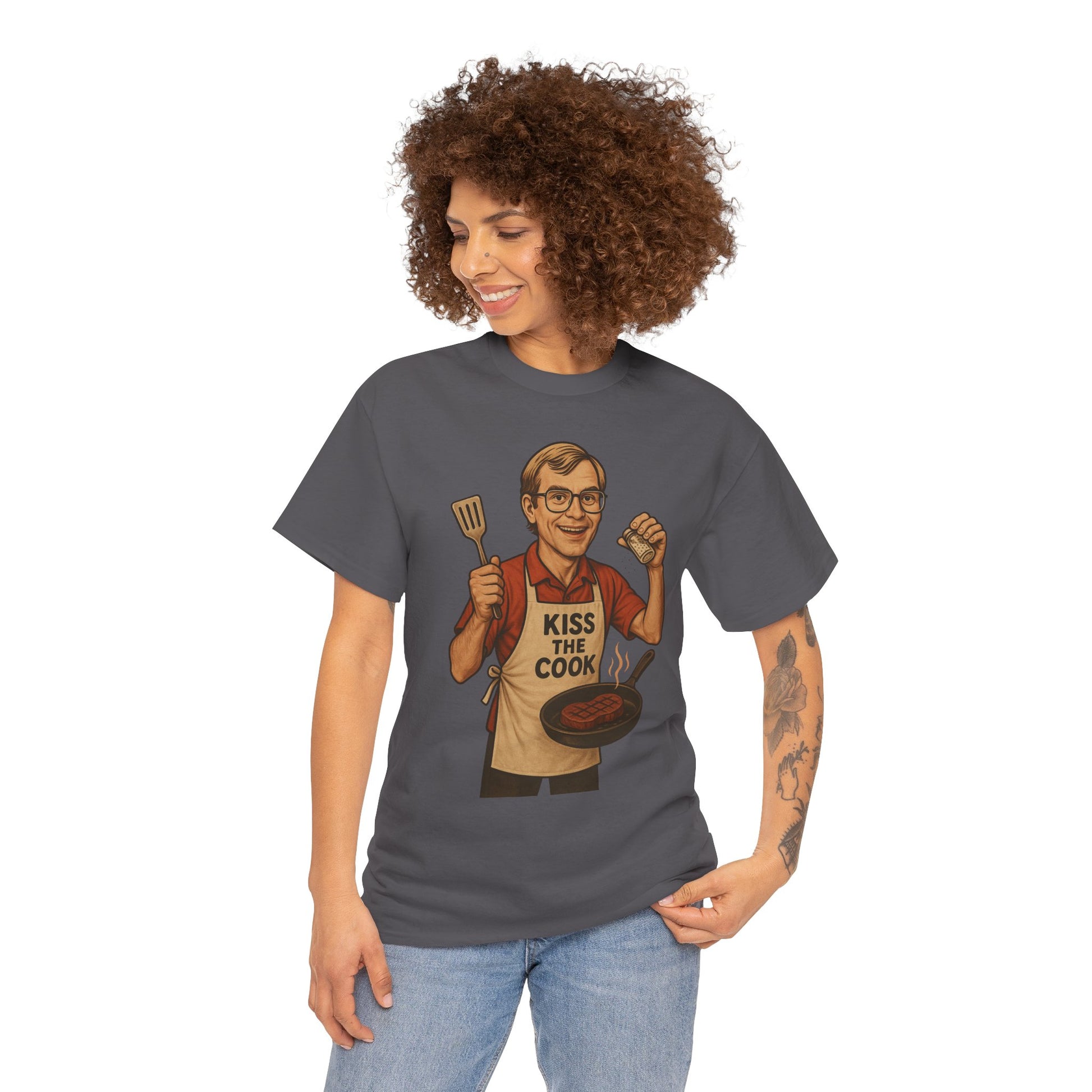 Kiss the Cook Dark Humor Chef Shirt – Creepy Retro Kitchen Parody